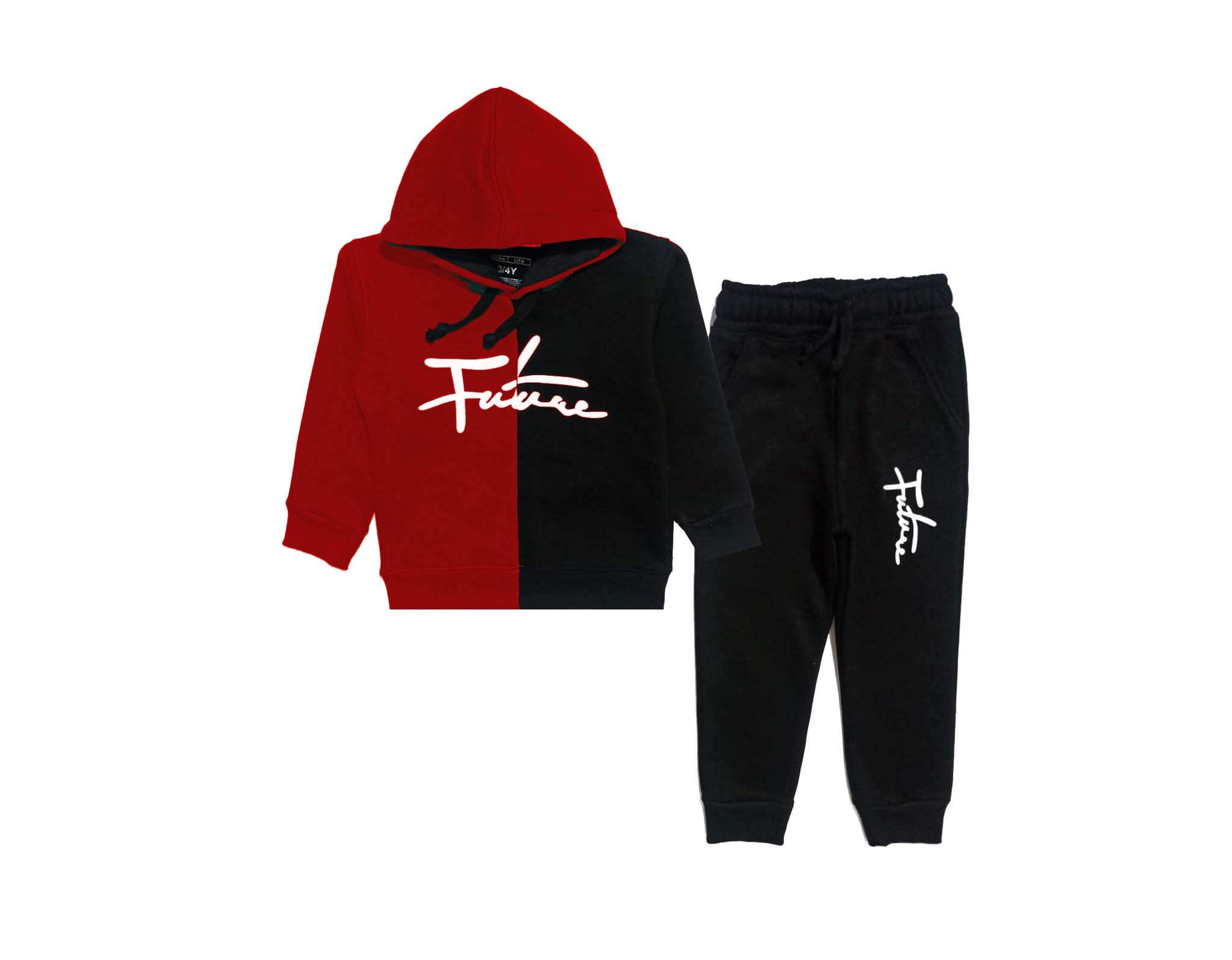 Future Trendy Penal Fleece Hoodie Tracksuits - Red &amp; Black