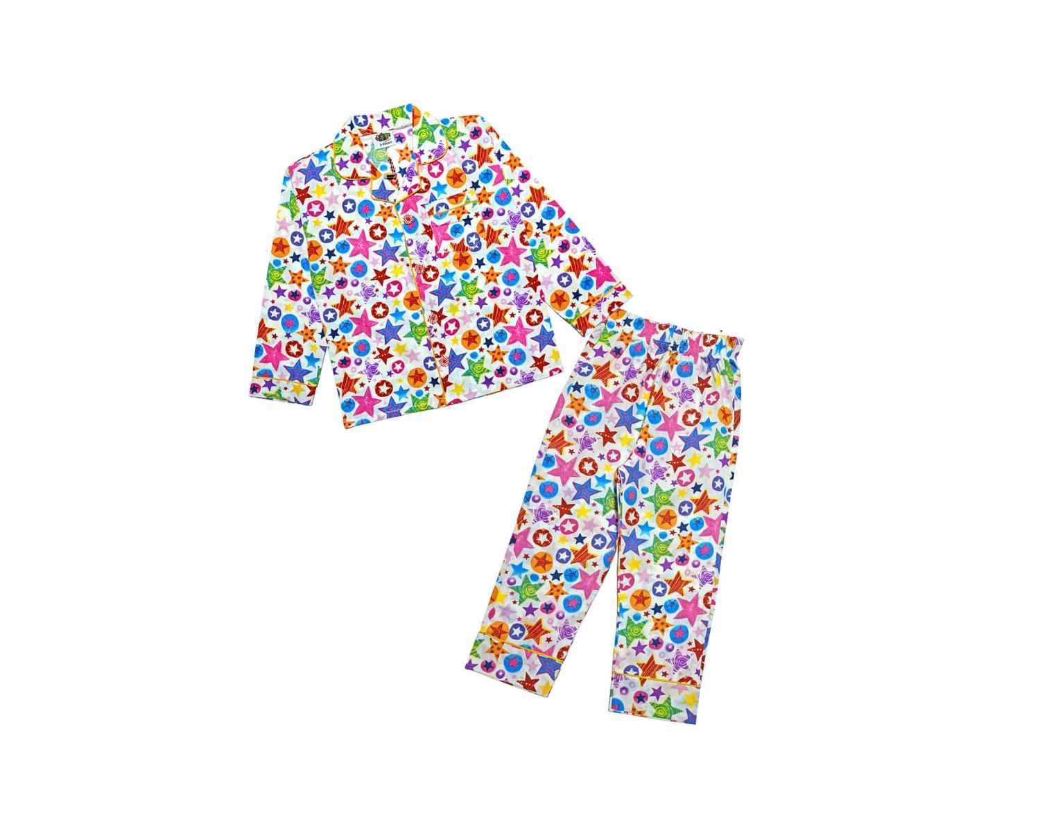 Galaxy Stars Full Sleeves Cotton Night Suit Dark Baby -White