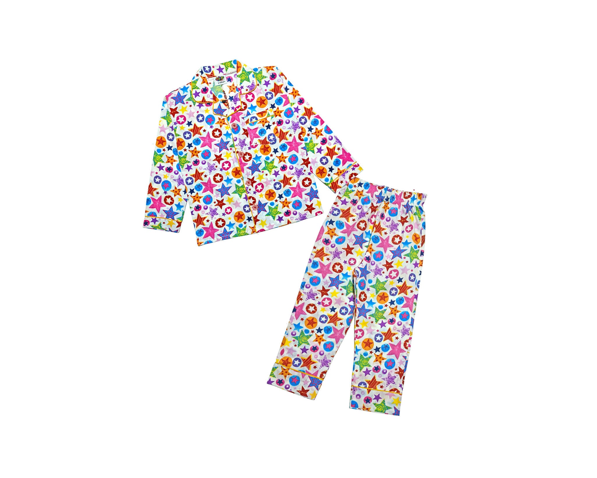 Galaxy Stars Full Sleeves Cotton Night Suit Dark Baby -White
