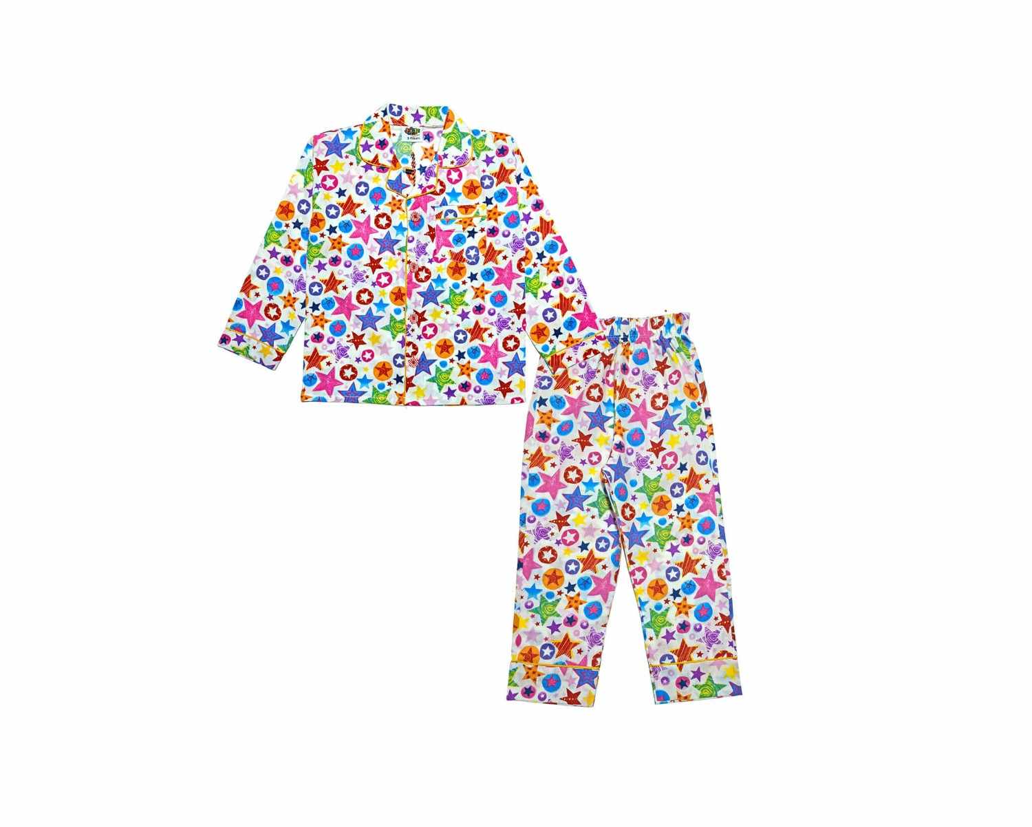 Galaxy Stars Full Sleeves Cotton Night Suit Dark Baby -White