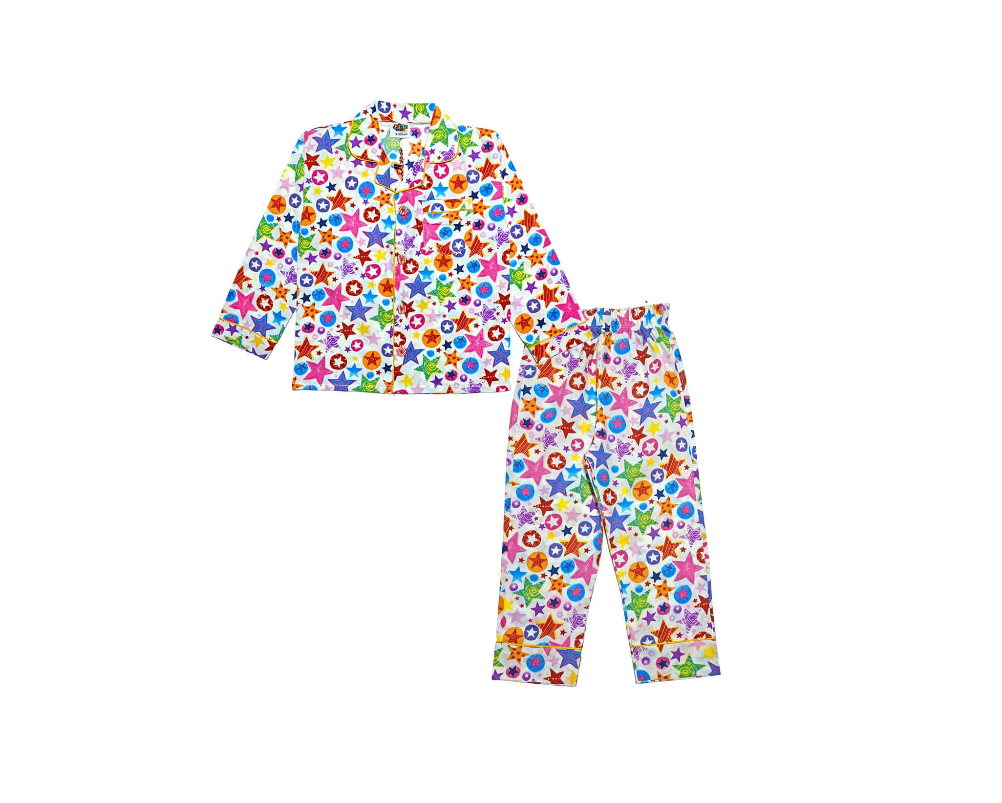 Galaxy Stars Full Sleeves Cotton Night Suit Dark Baby -White