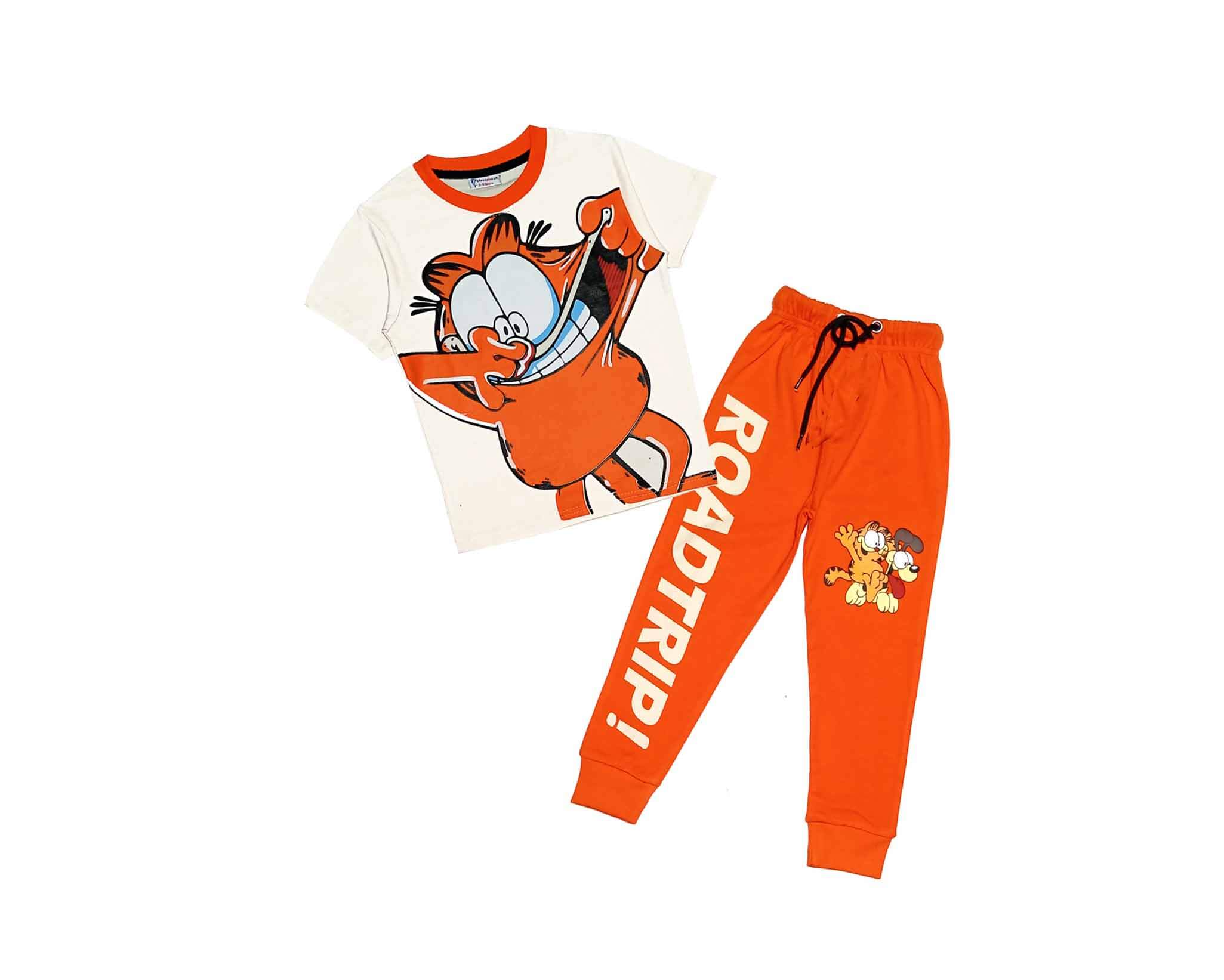 Garfield Roadtrip Tee &amp; Trouser - Off White &amp; Orange