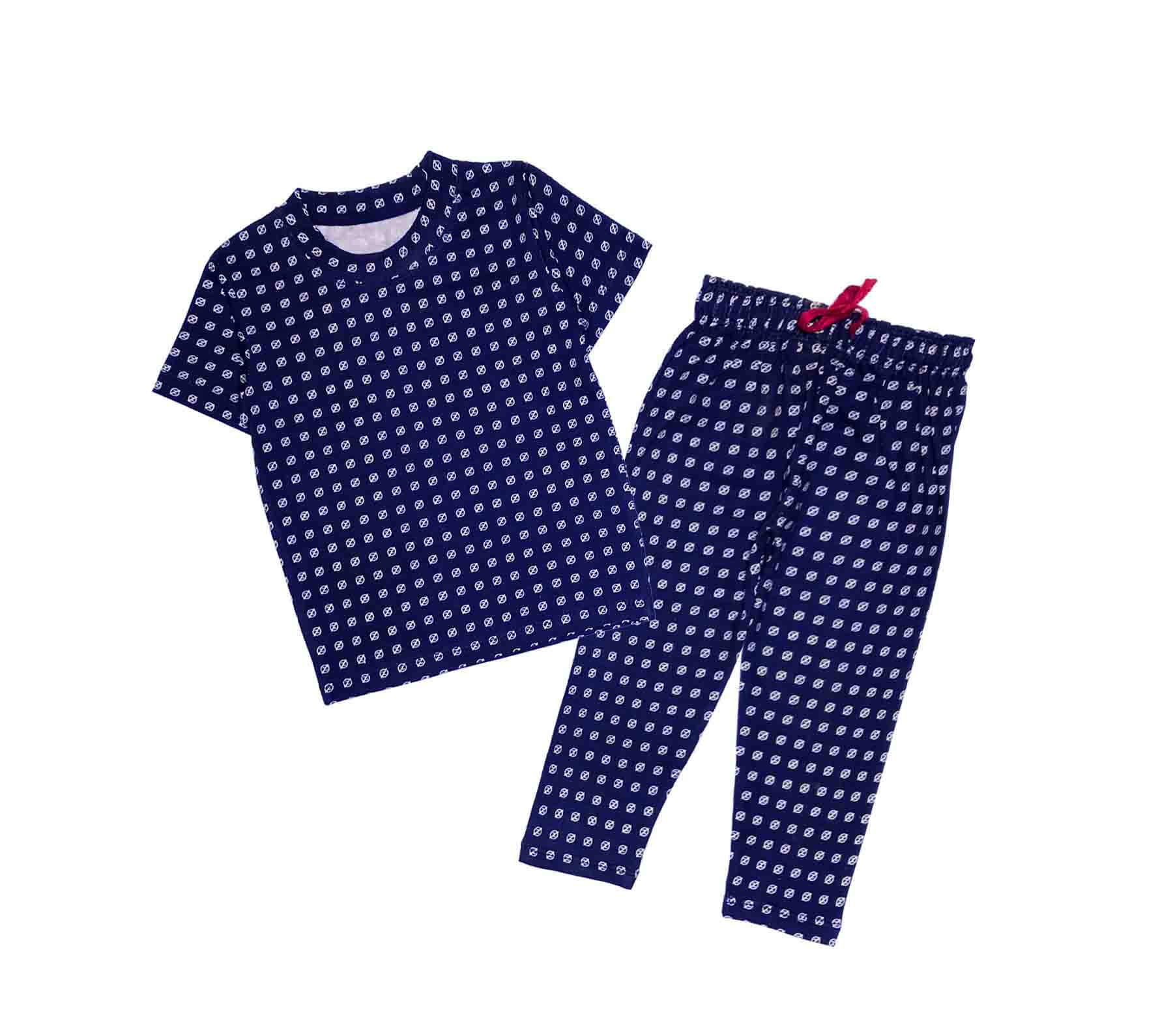 Geometric Print Tee & Trouser - Navy Blue