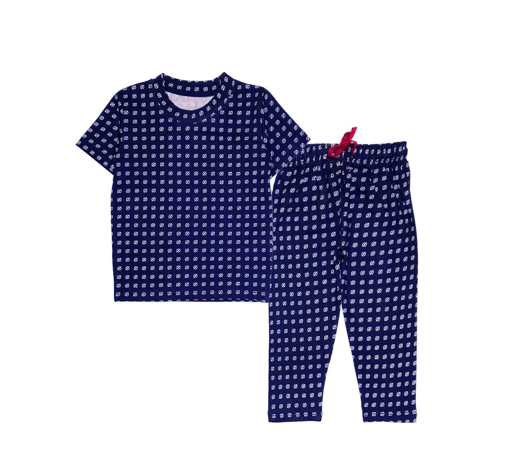 Geometric Print Tee & Trouser - Navy Blue