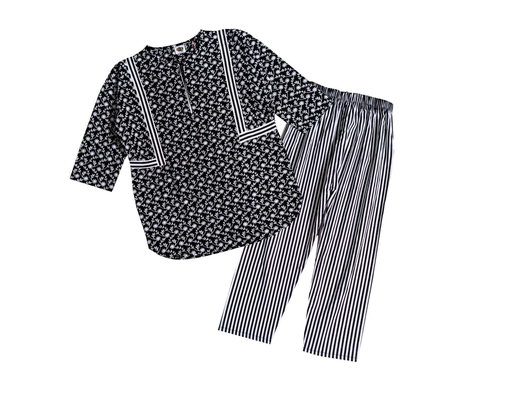 Girls Baggy Cotton Embroidered Kurta &amp; Trouser - Black