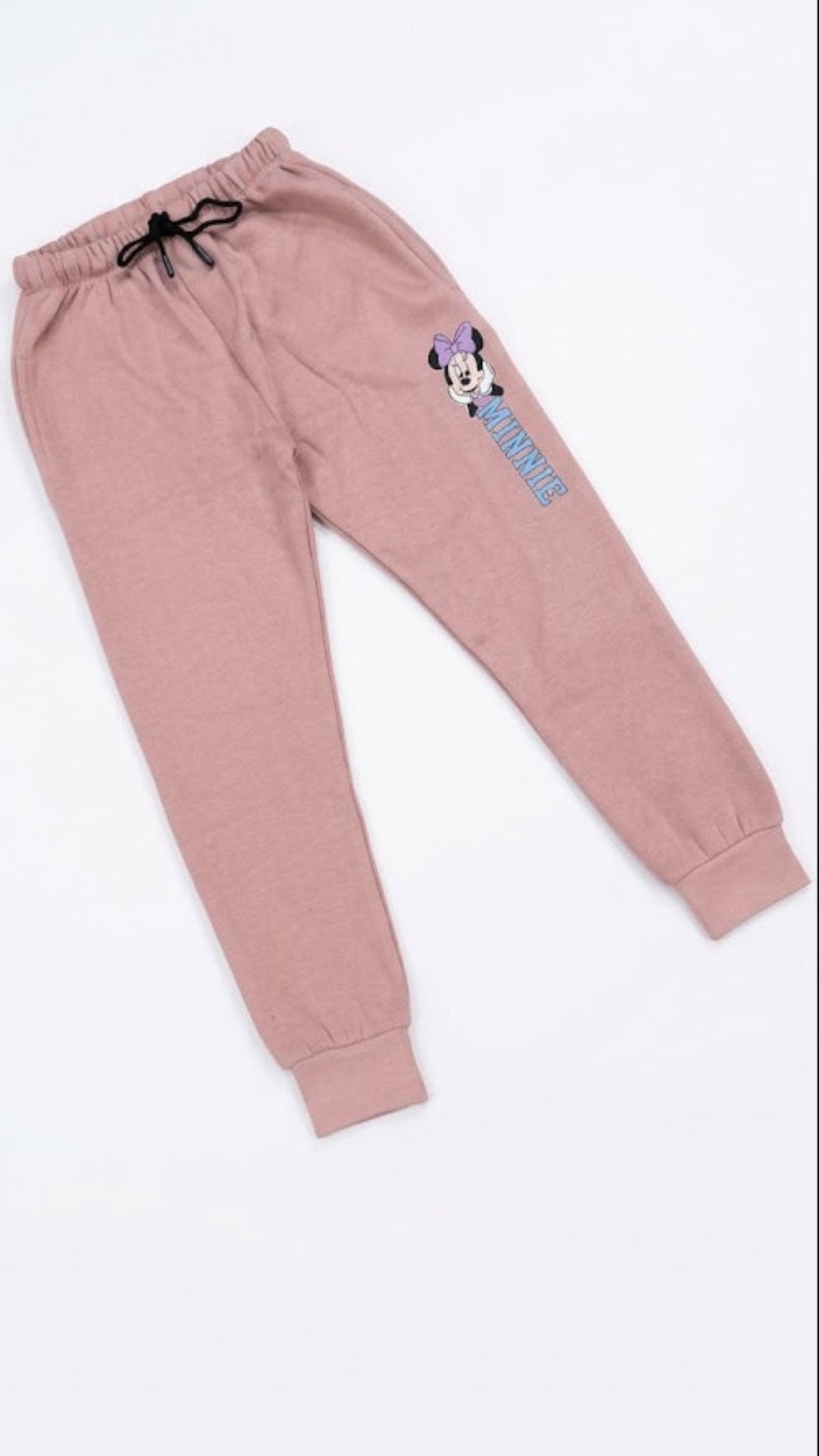 Girls-minnie-printed-dusty-pink-fleece-Trouser-pink.