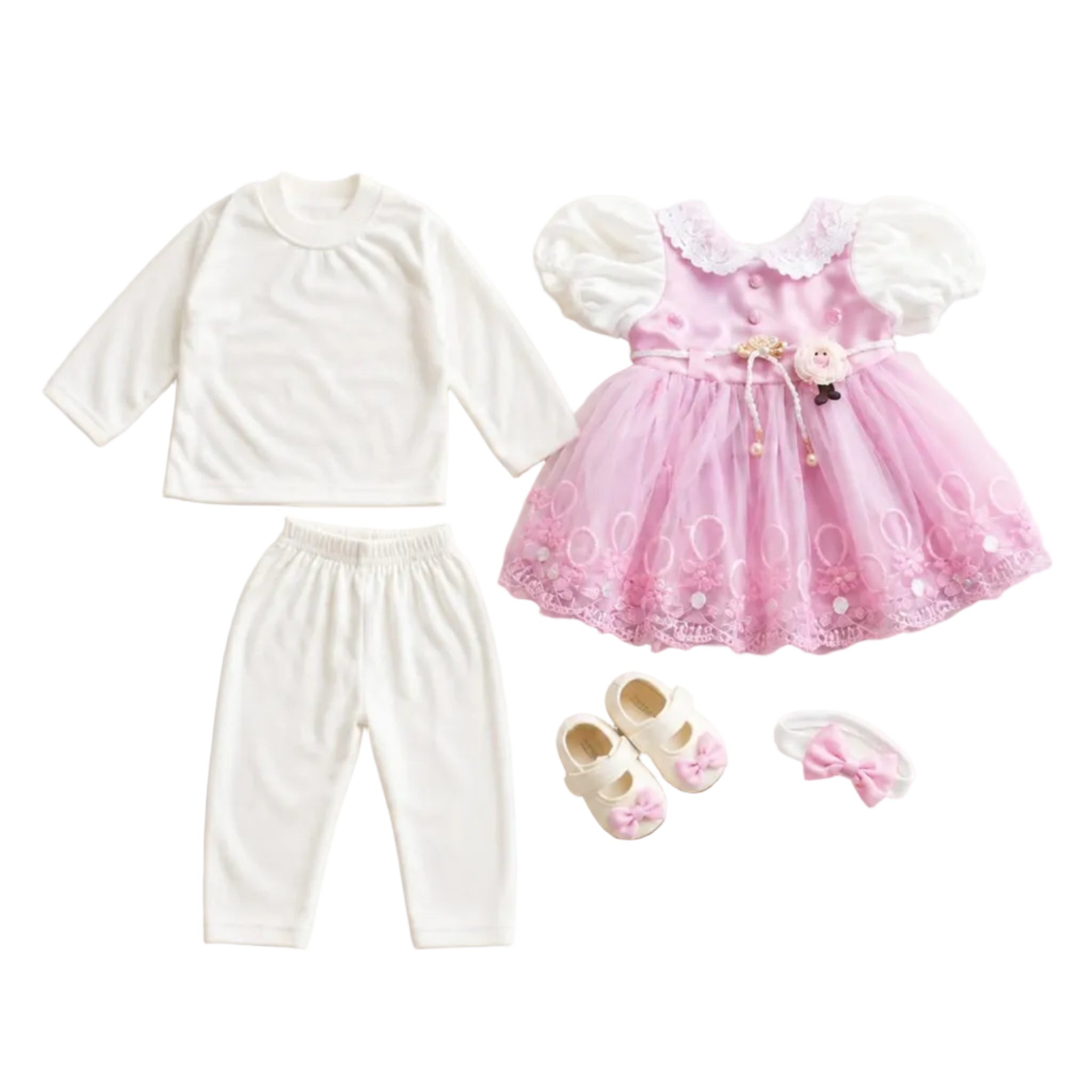 Girls Baby & Kids Garment Complete Set - Pink & White