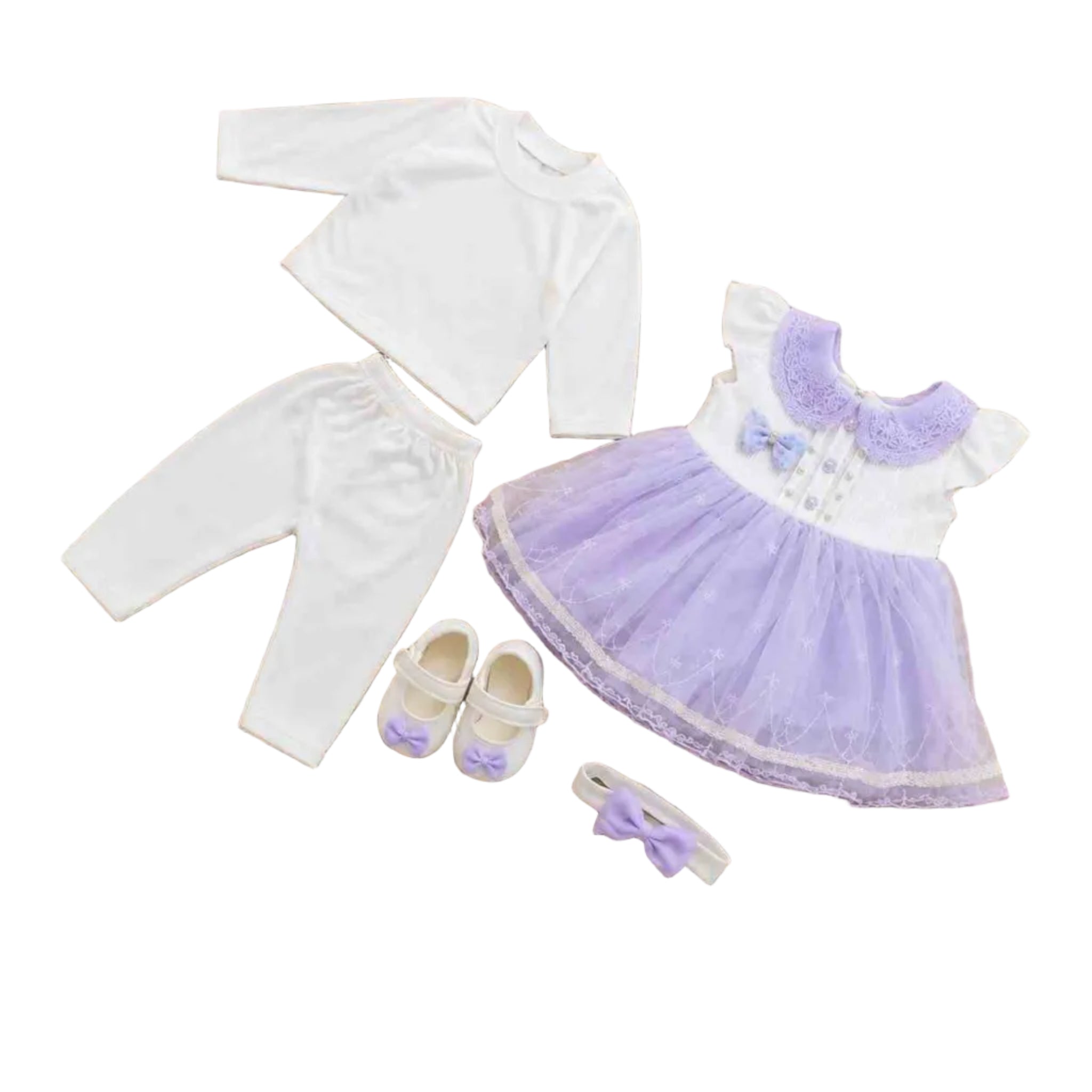 Girls Baby & Kids Garment Complete Set - Purpul & White