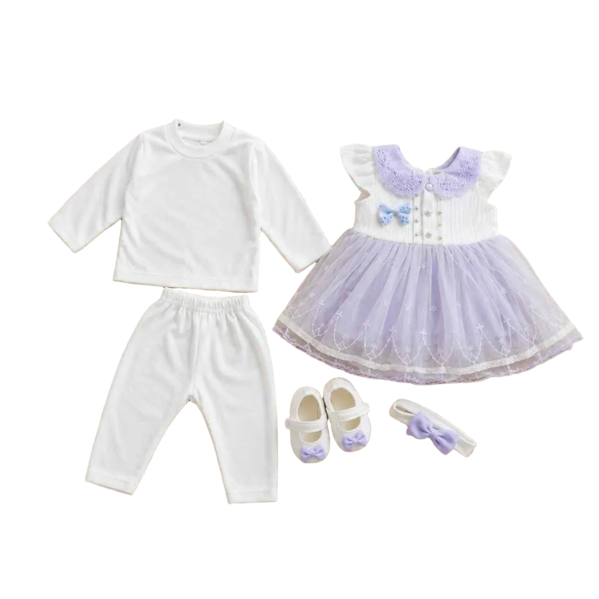 Girls Baby & Kids Garment Complete Set - Purpul & White