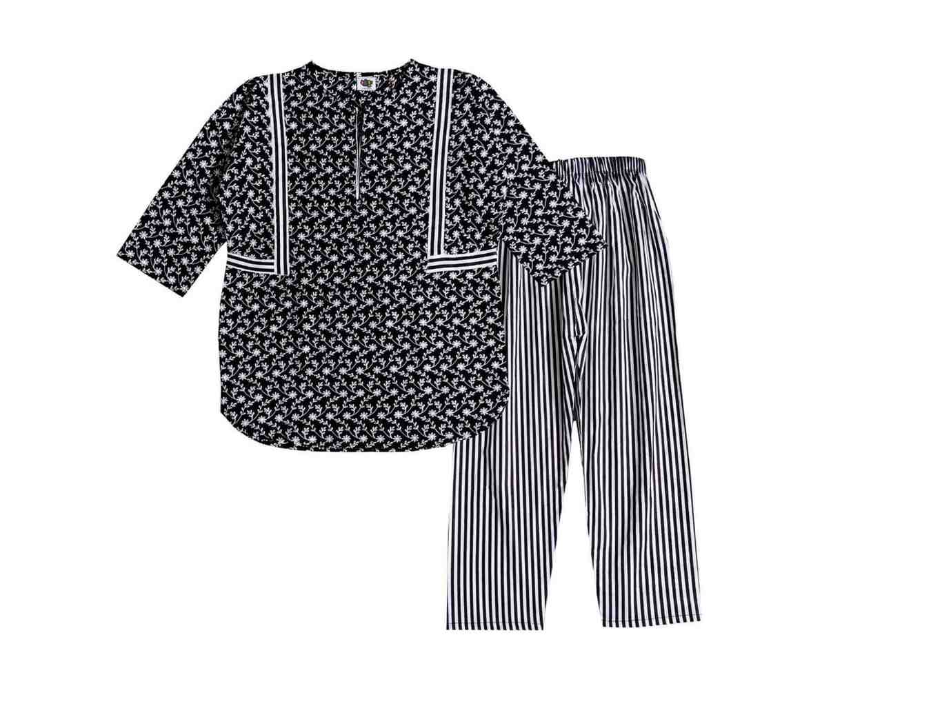 Girls Baggy Cotton Embroidered Kurta & Trouser - Black