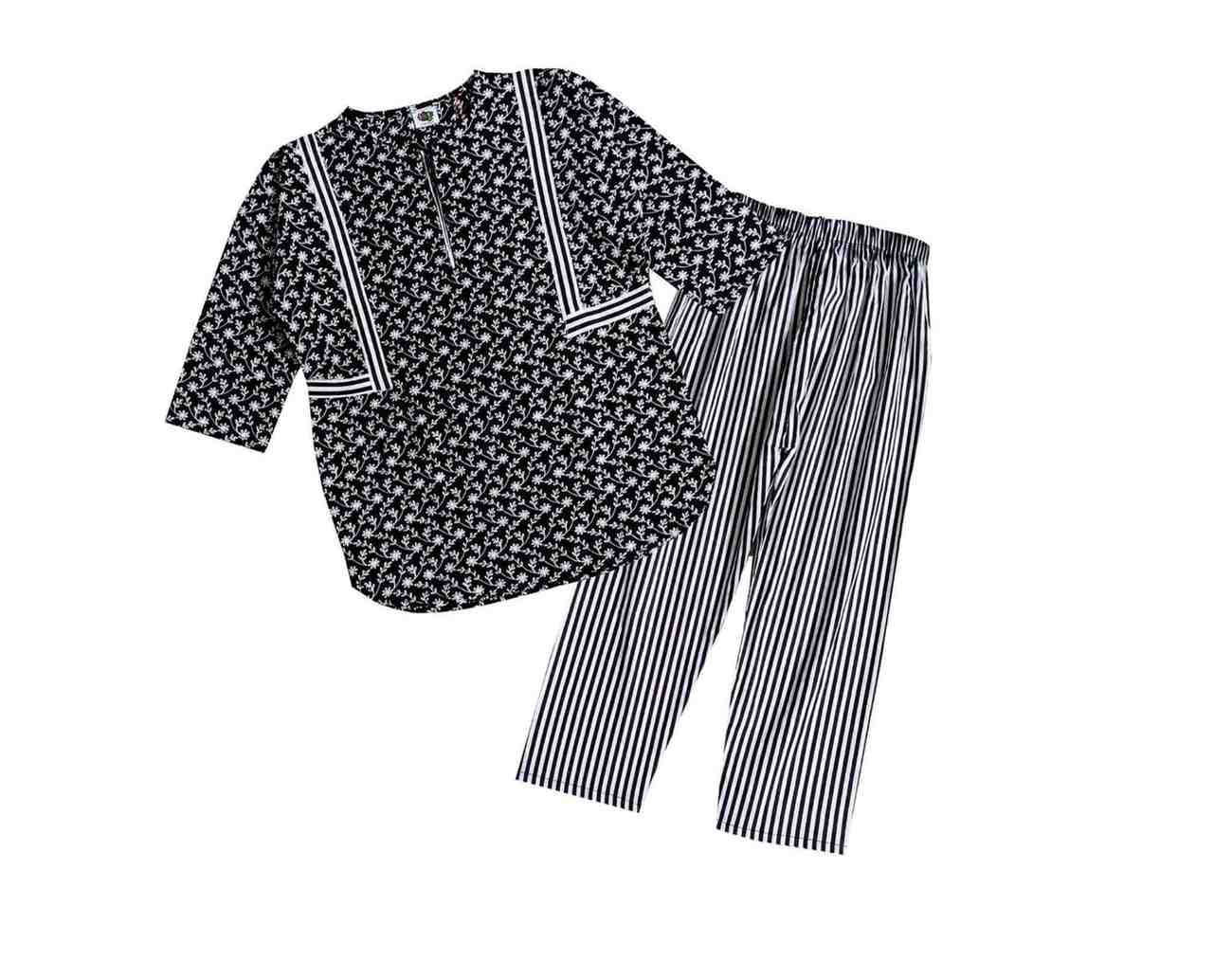 Girls Baggy Cotton Embroidered Kurta & Trouser - Black