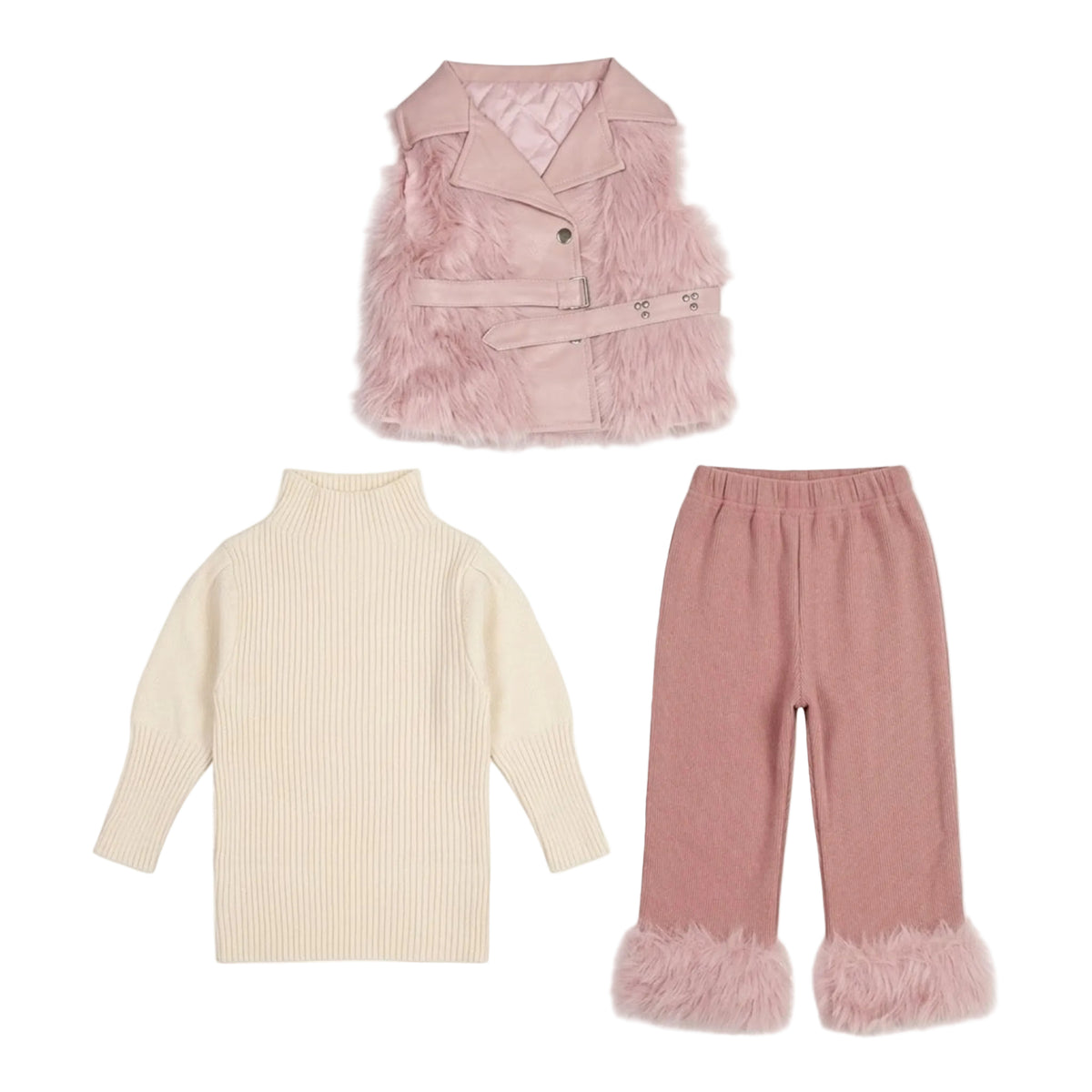 Girls Blush Velvet Fur Winter Set-Dusty Pink-Warm Cream.1