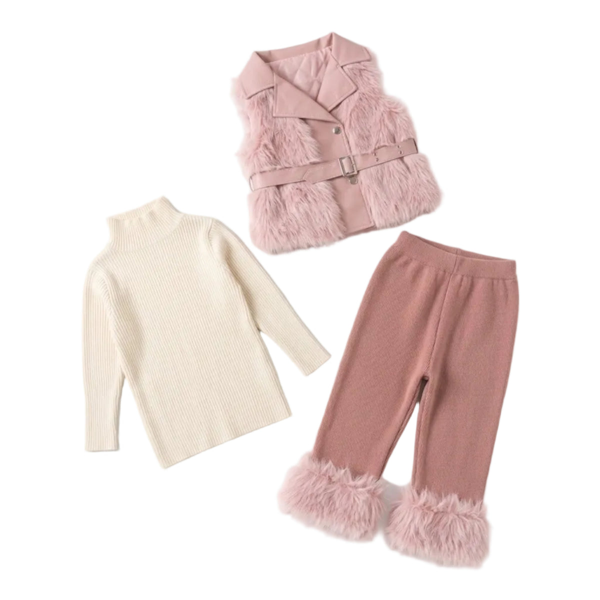 Girls Blush Velvet Fur Winter Set-Dusty Pink-Warm Cream.3