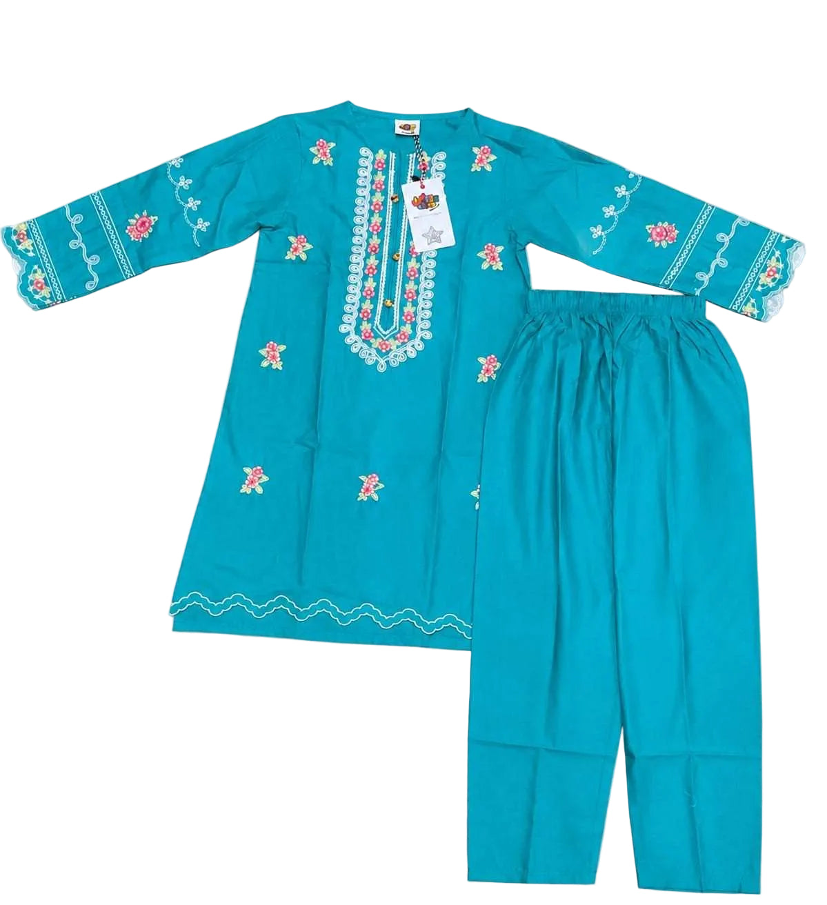 Girls Cotton Embroidery 2Pcs - Green