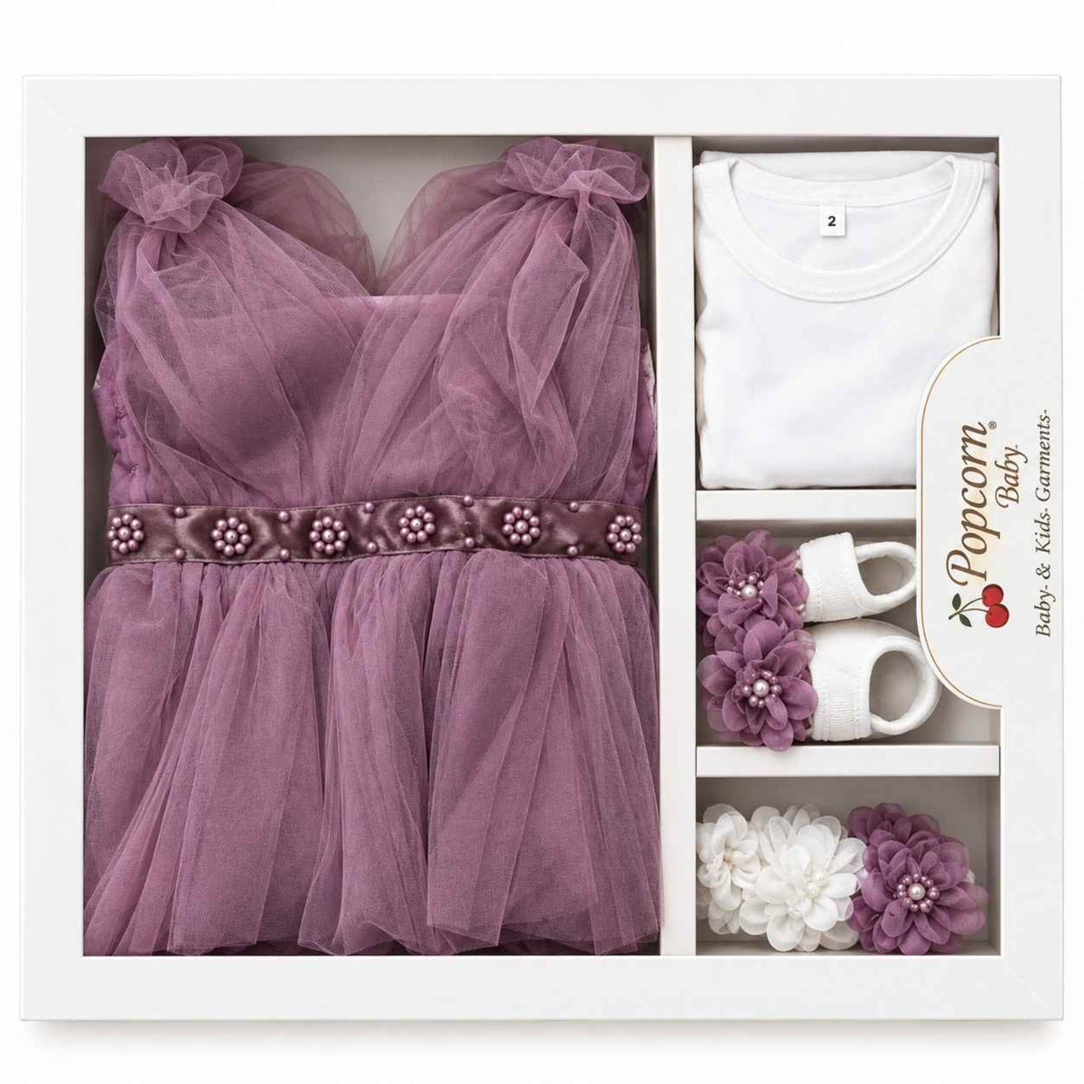  Girls Dusty Tulle Frock  Set - Purple 