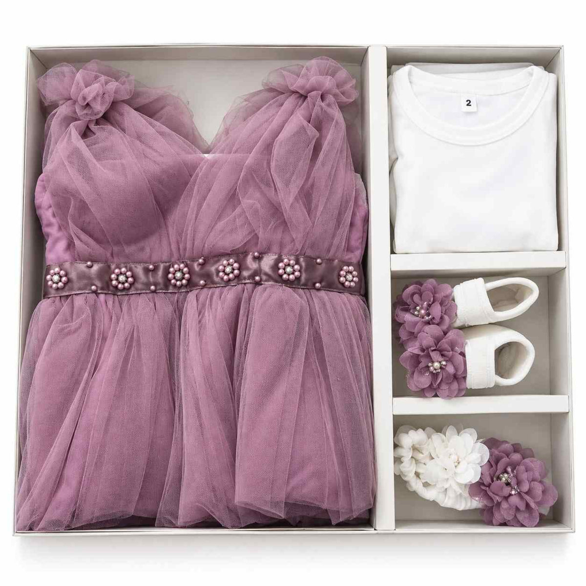  Girls Dusty Tulle Frock  Set - Purple 
