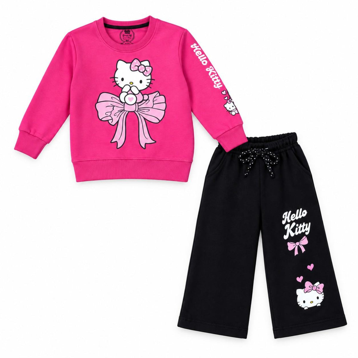 Girls Hello Kitty Bow Fleece Tracksuit - Baby Pink & Black