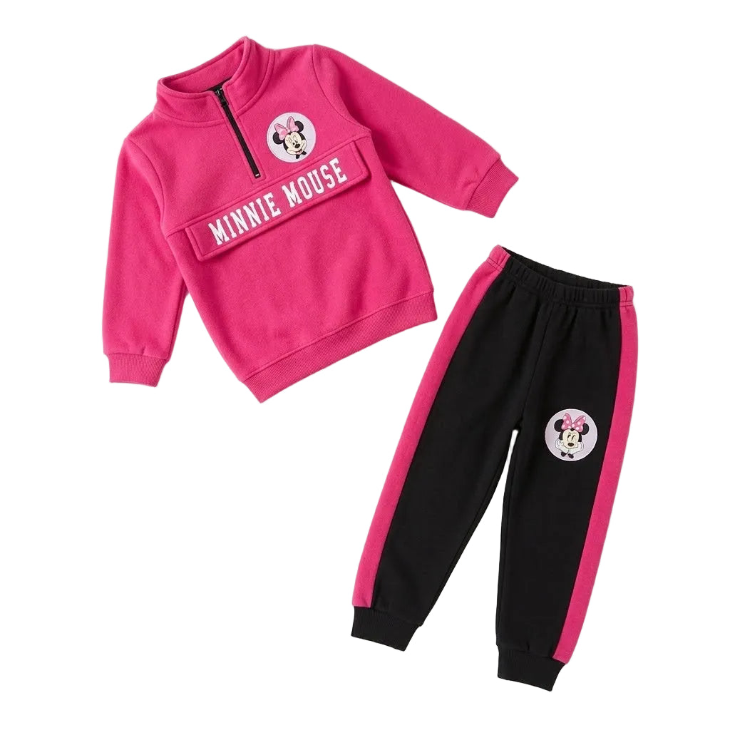 Girls Hot Pink Zip Fleece Tracksuit- Pink