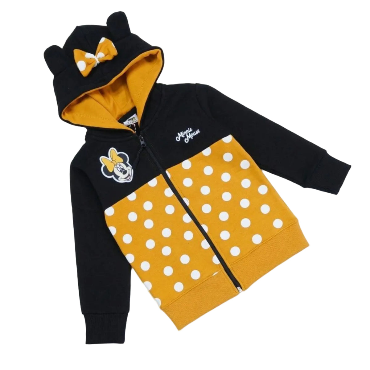 Girls M M Polka Dot Hooded Jacket - Black & Mustered