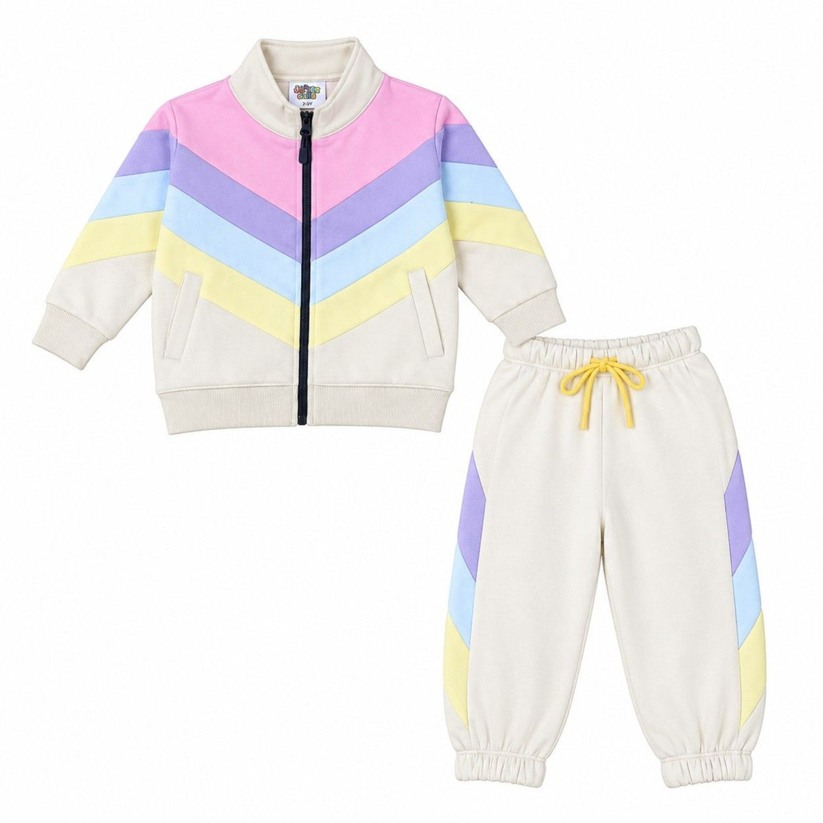 Girls Panel V Multi Colors Fleece Tracksuit - Skin
