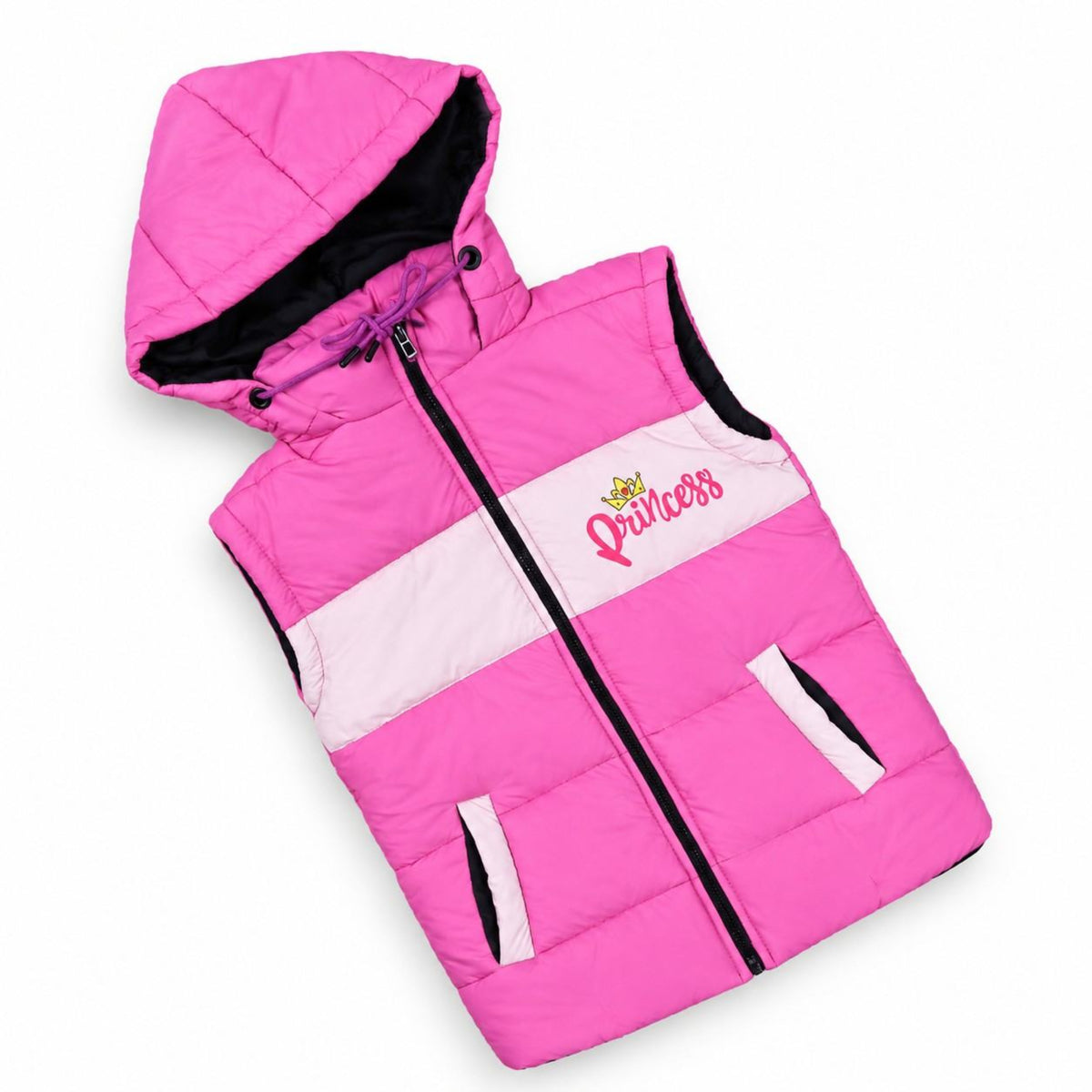 Girls Princess Hooded Puffer Jacket - Pink