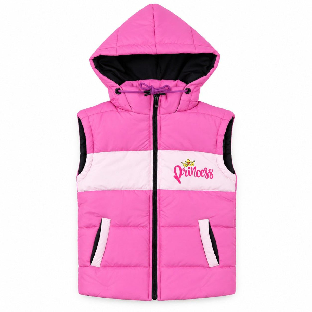 Girls Princess Hooded Puffer Jacket - Pink