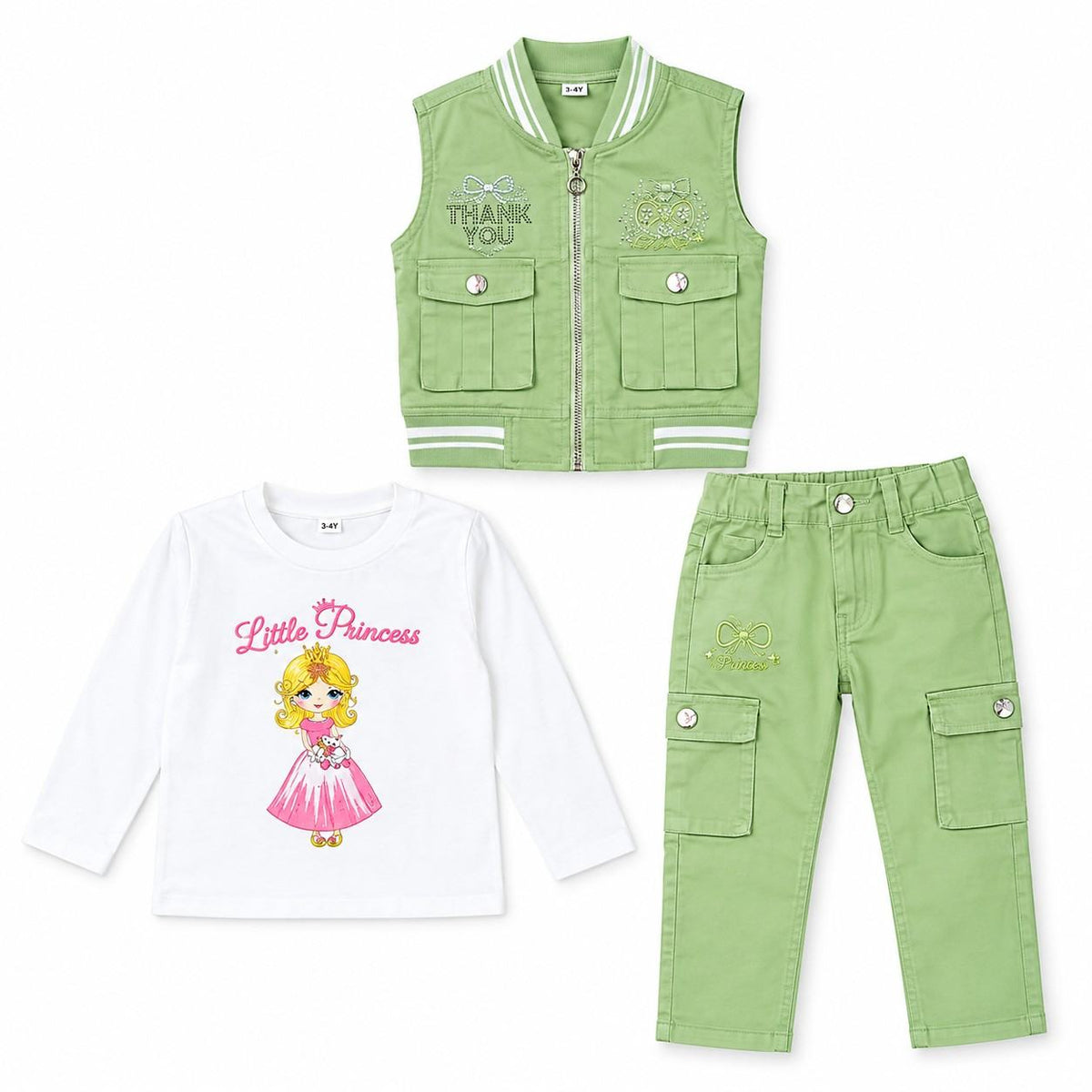 Girls Sage Princess Cargo 3-Piece Set-Sage Green.6
