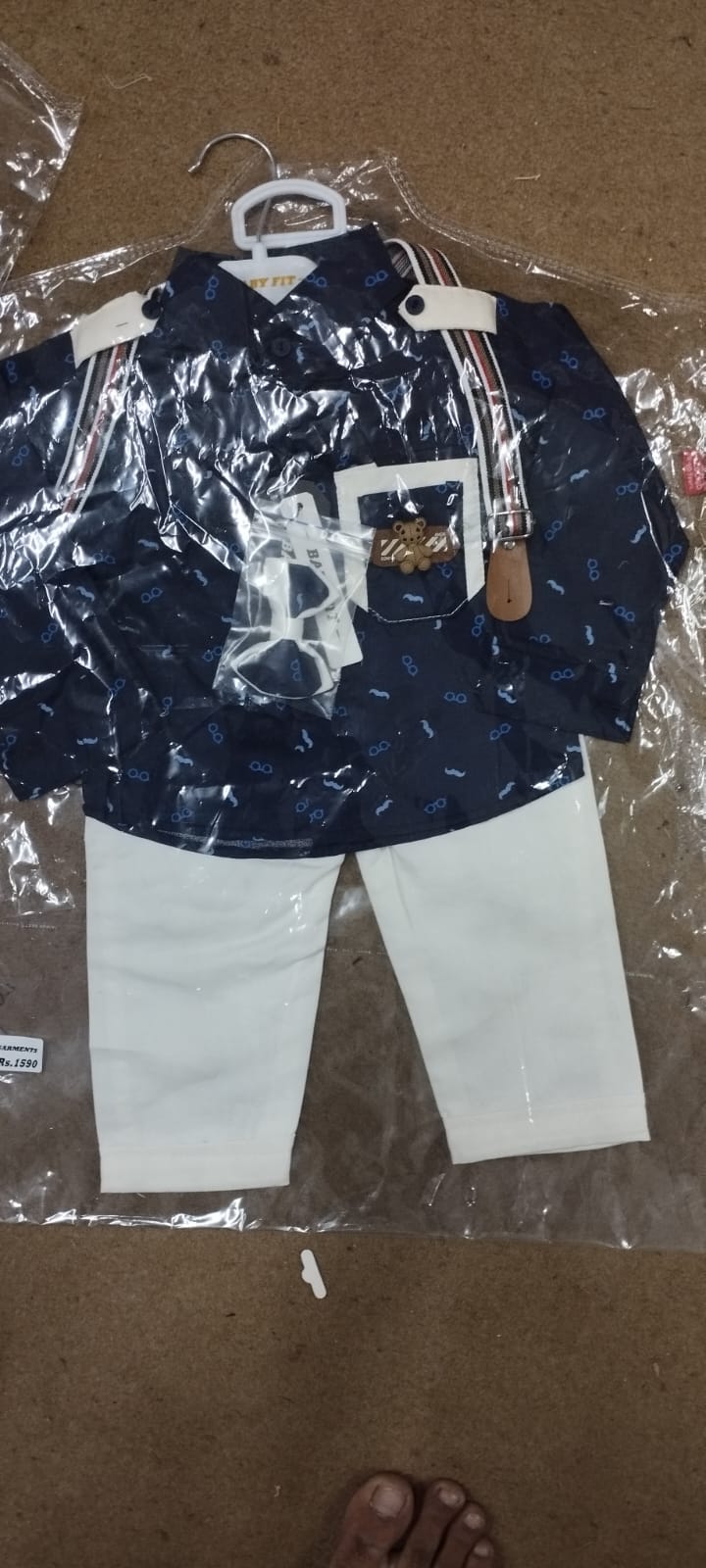 Glasses Printed Suspender Romper – Navy & & White