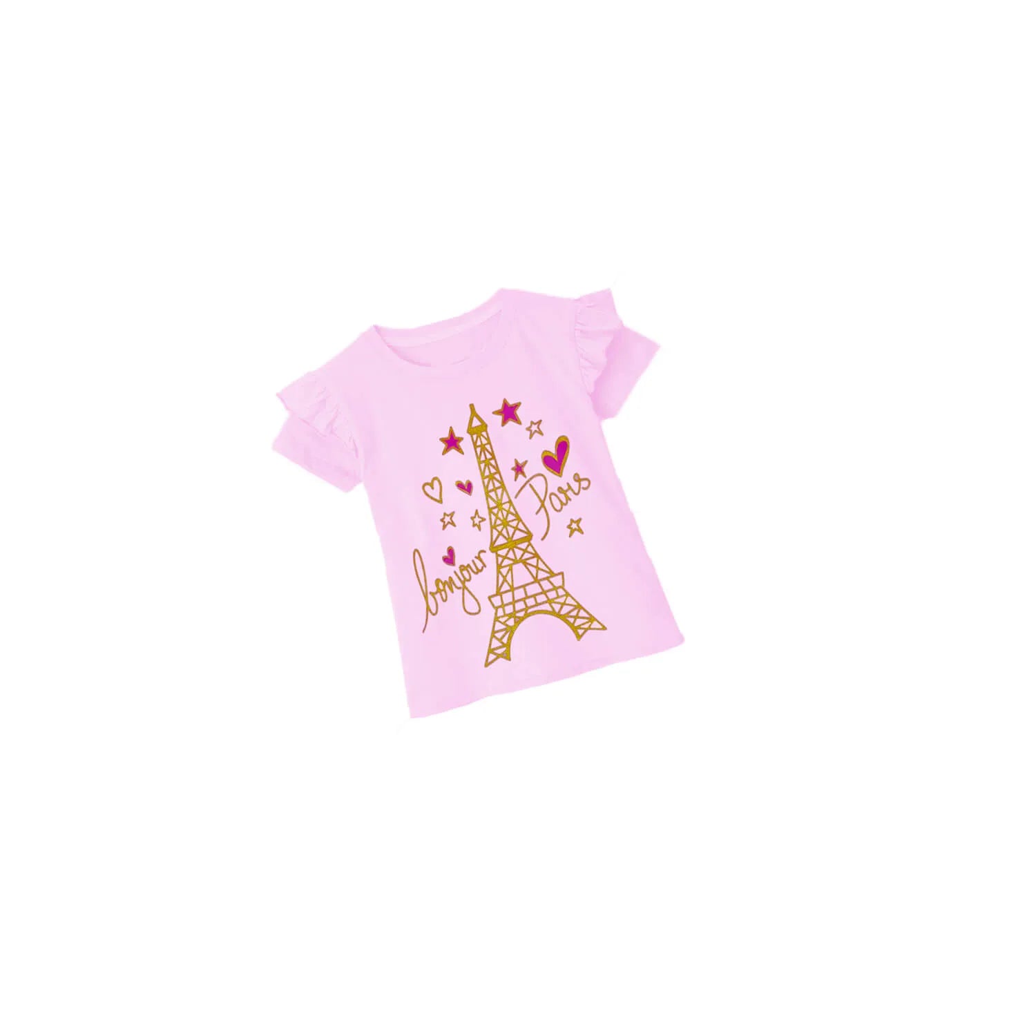 Glitter Eifel Tower Tee Shirt - Baby Pink
