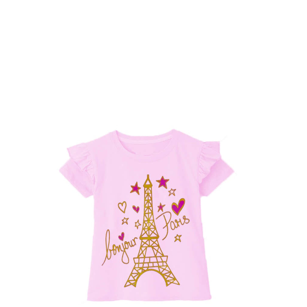 Glitter Eifel Tower Tee Shirt - Baby Pink
