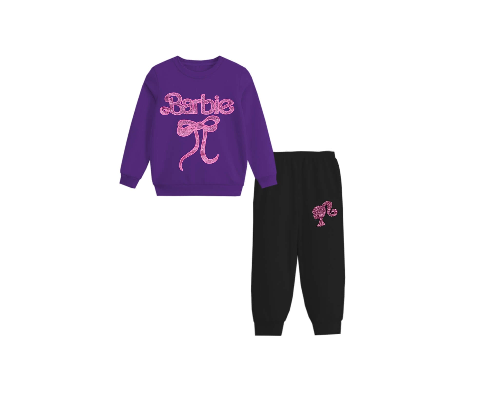 Glitter Barbie Bow Fleece Tracksuit - Purple & Black.