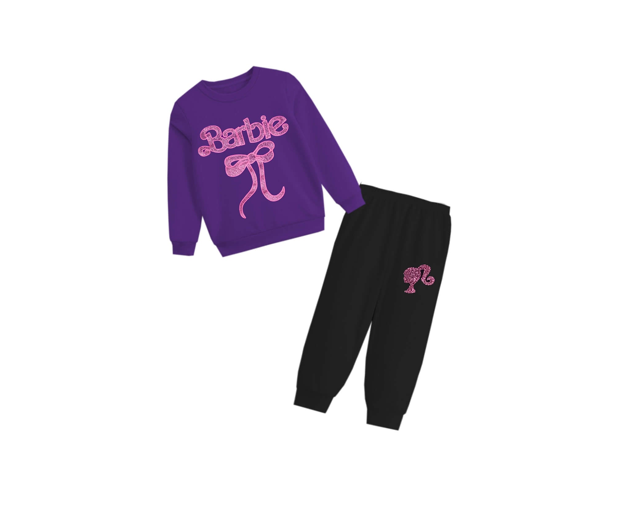 Glitter Barbie Bow Fleece Tracksuit - Purple & Black.