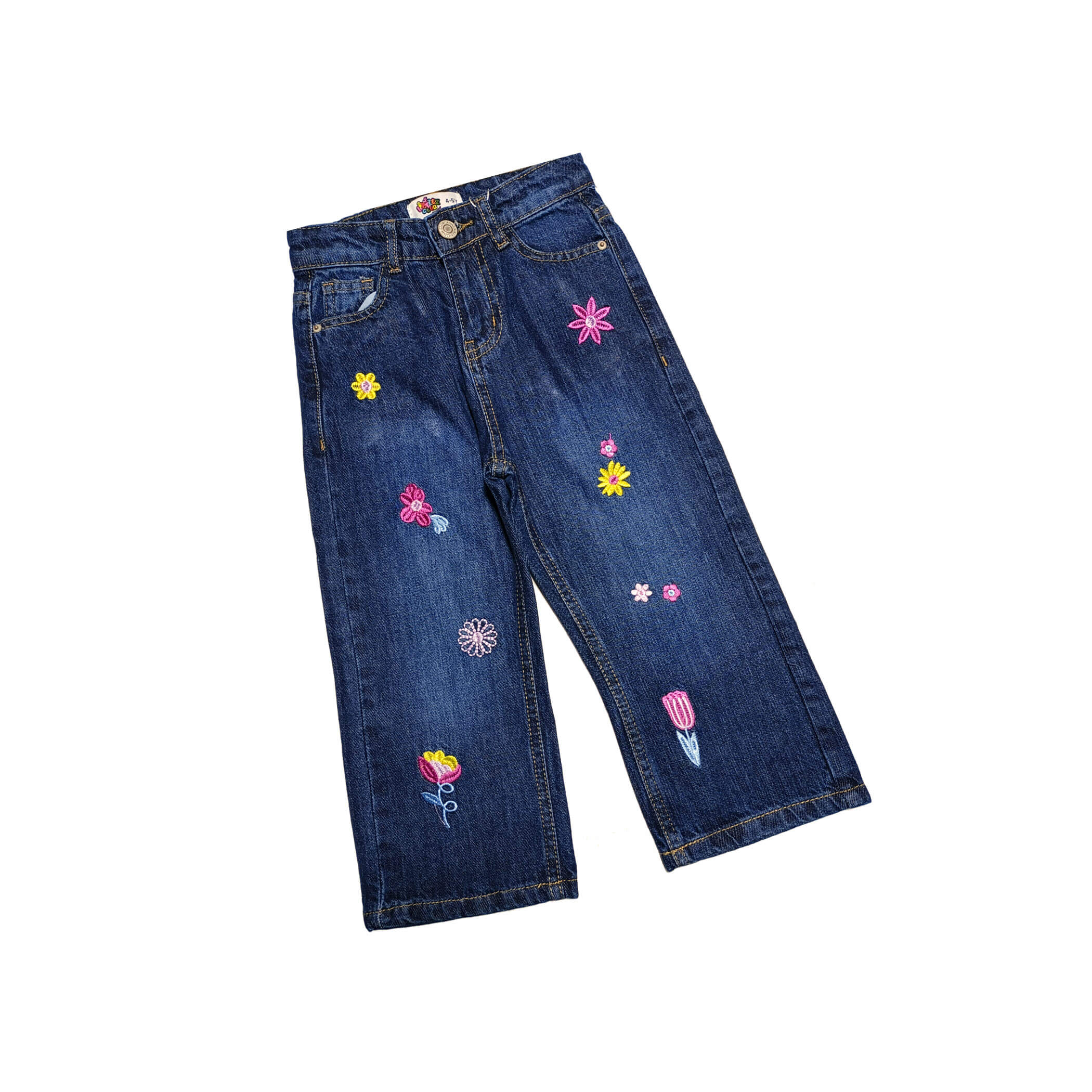 Glowing Flowers Loose Fit Denim Pant - Dark Blue