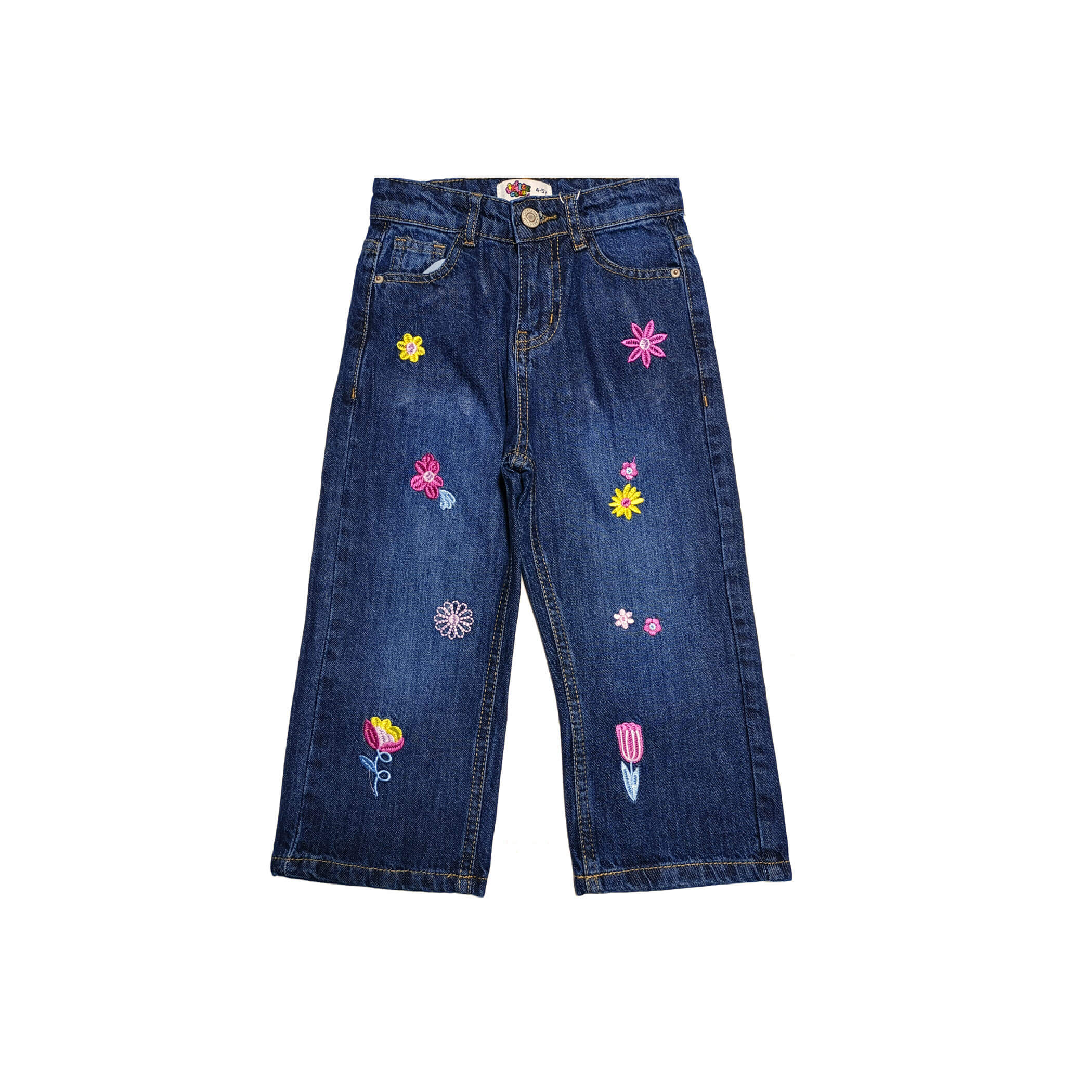Glowing Flowers Loose Fit Denim Pant - Dark Blue