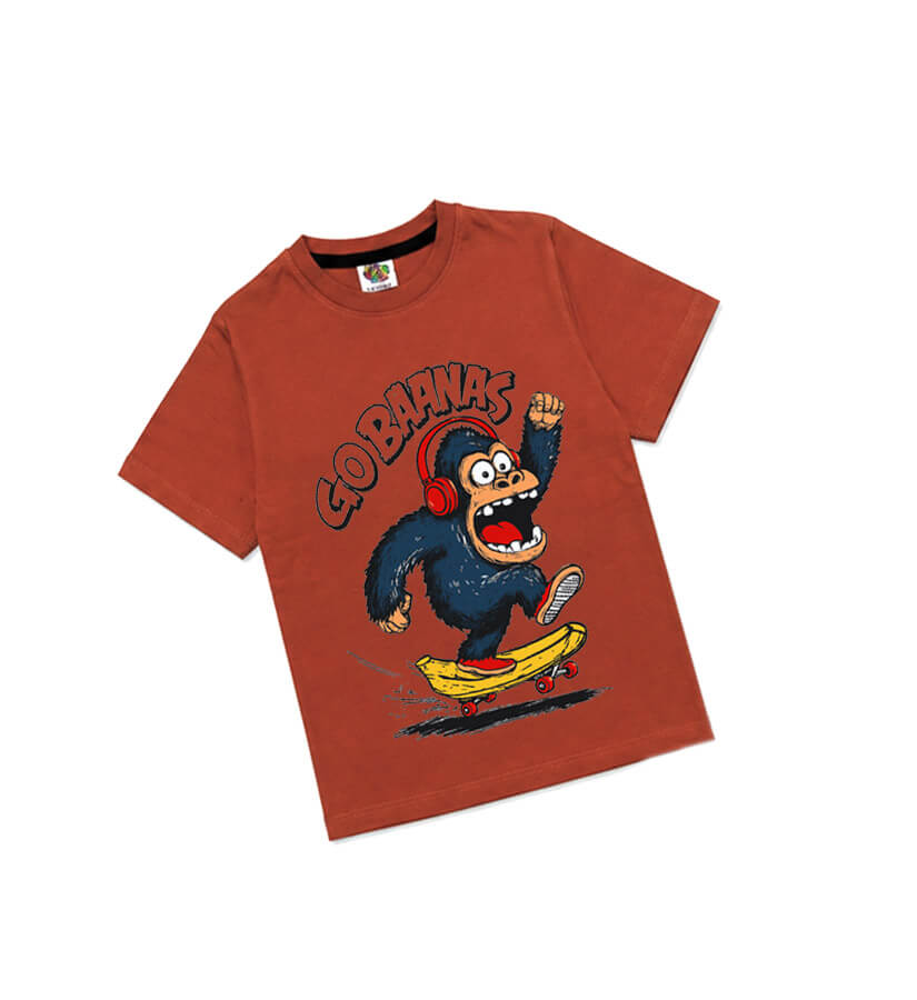 Go Baanas Printed Tee Shirt-Rust