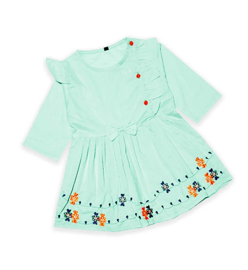 Goegeous Baby Girls Stylish Cotton Frock - Sea Green