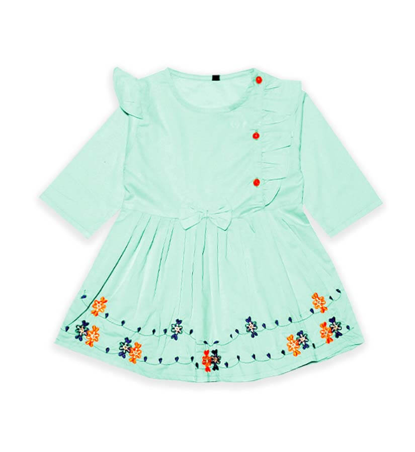 Goegeous Baby Girls Stylish Cotton Frock - Sea Green