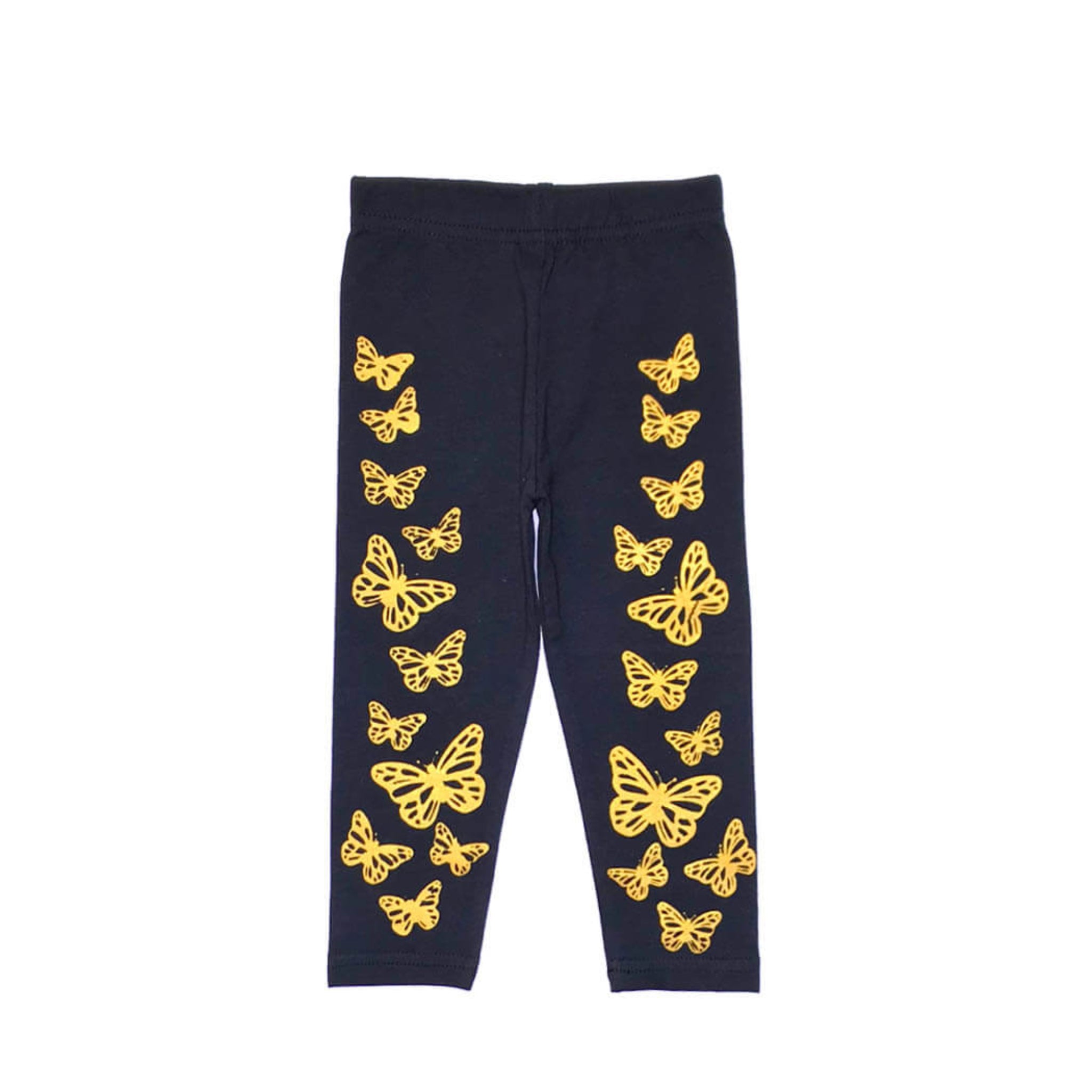 Golden Glitter Butterflies Tights - Black 