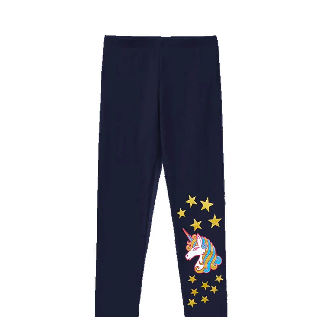 Golden Stars Unicorn  Premium Lycra Tights For Girs - Dark Blue