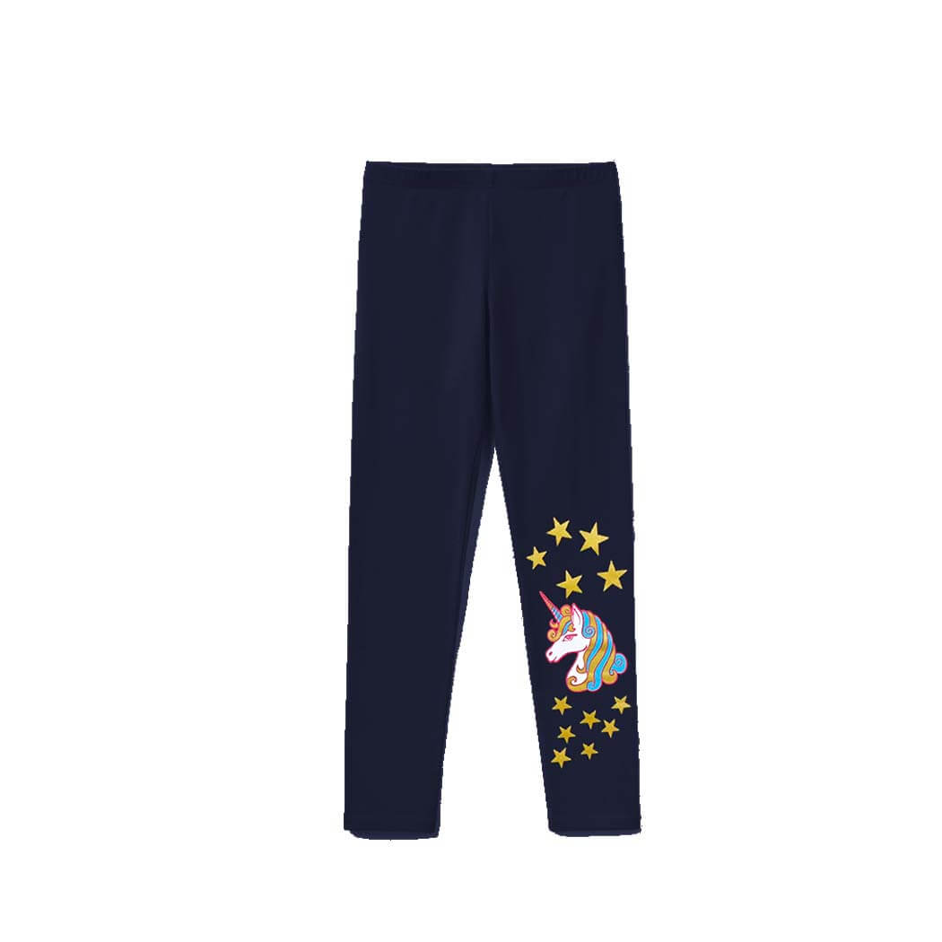 Golden Stars Unicorn  Premium Lycra Tights For Girs - Dark Blue