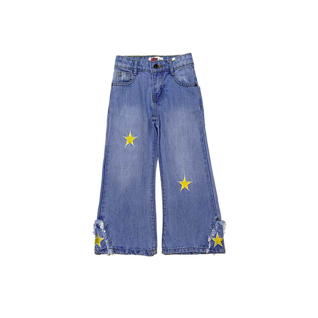 Golden Stars Stylish Bell Bottom Denim Pant - Light Blue