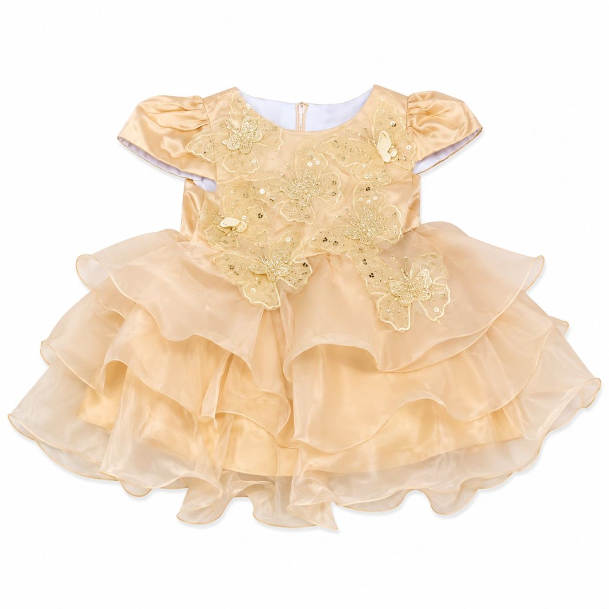 Golden Flying Butterfly Baby Girls Frock - Light Brown