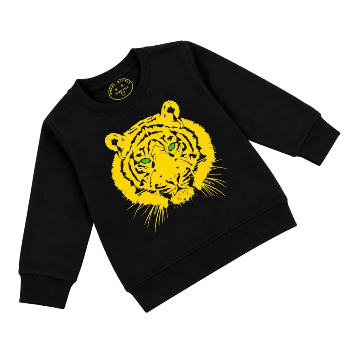 Golden Tiger Print Fleece Sweatshirt - Black