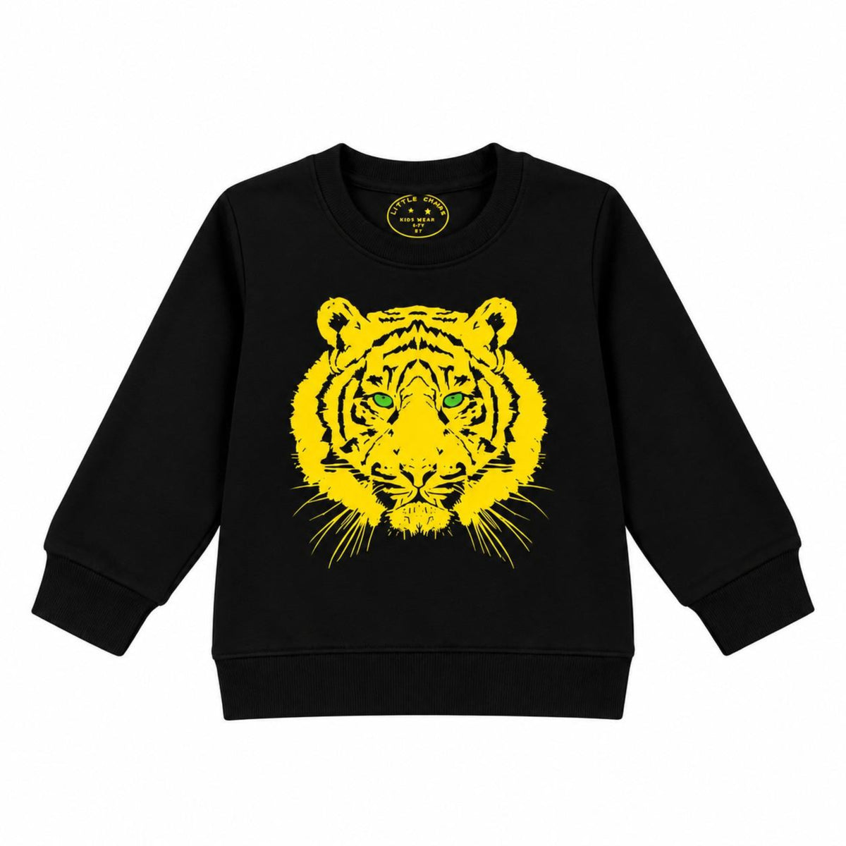 Golden Tiger Print Fleece Sweatshirt - Black