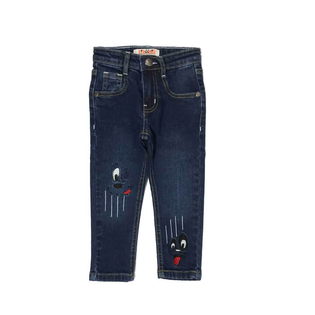 Goofy Eyes Denim Pent - Dark Blue
