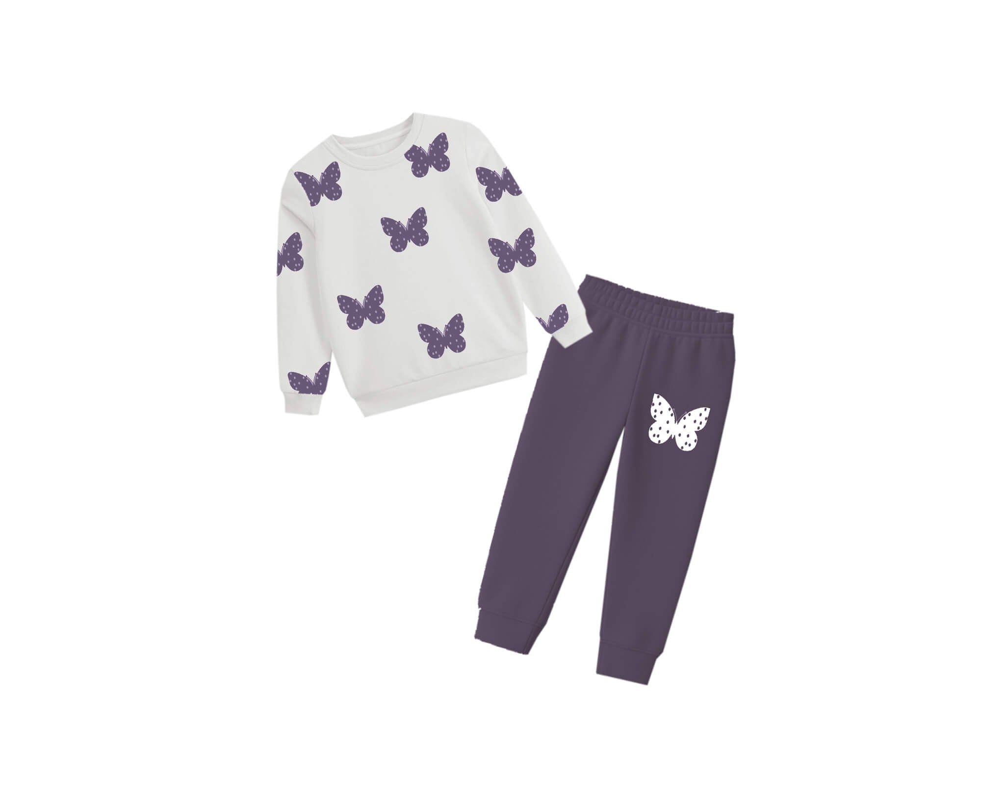 Grace Butterflies Fleece Tracksuit - Off White &amp; Dark Purple