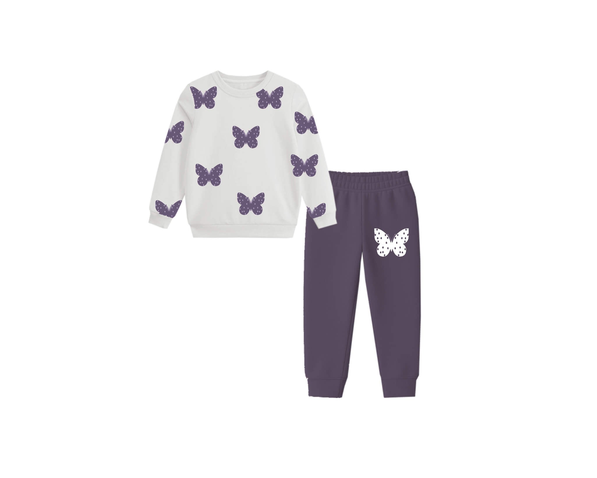 Grace Butterflies Fleece Tracksuit - Off White & Dark Purple