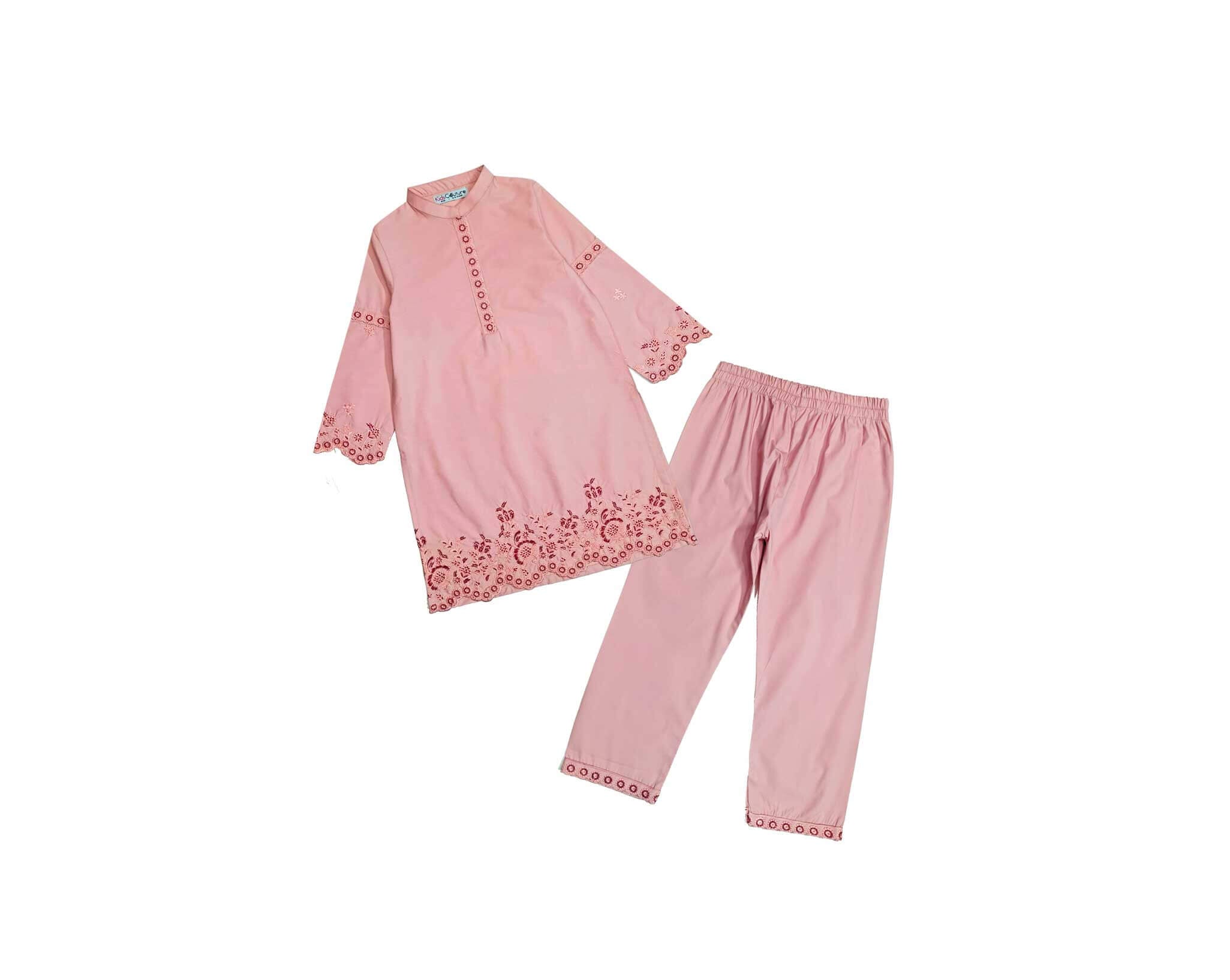Graceful Festive Embroidery Cotton Kurta &amp; Trouser – Peach