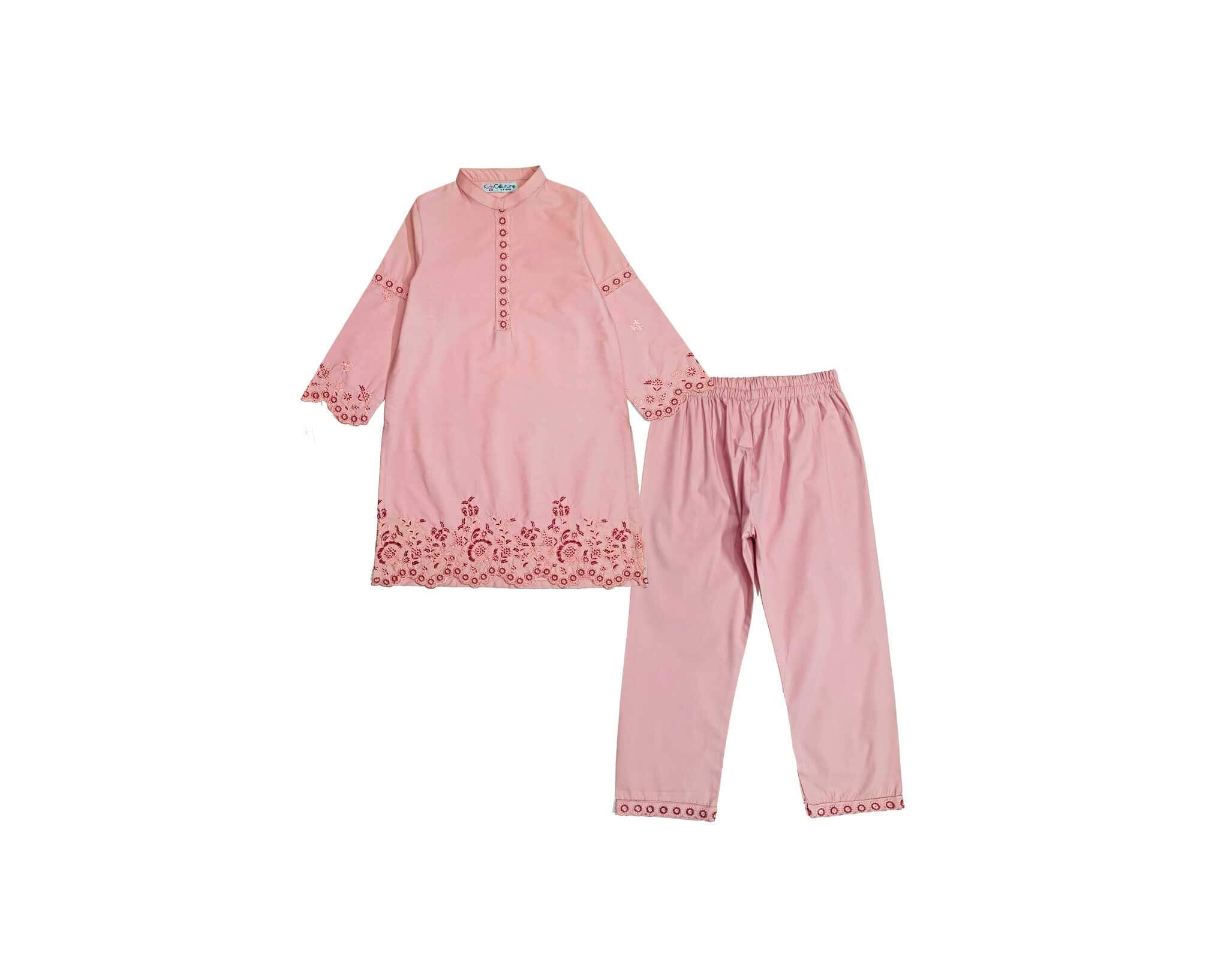 Graceful Festive Embroidery Cotton Kurta &amp; Trouser – Peach