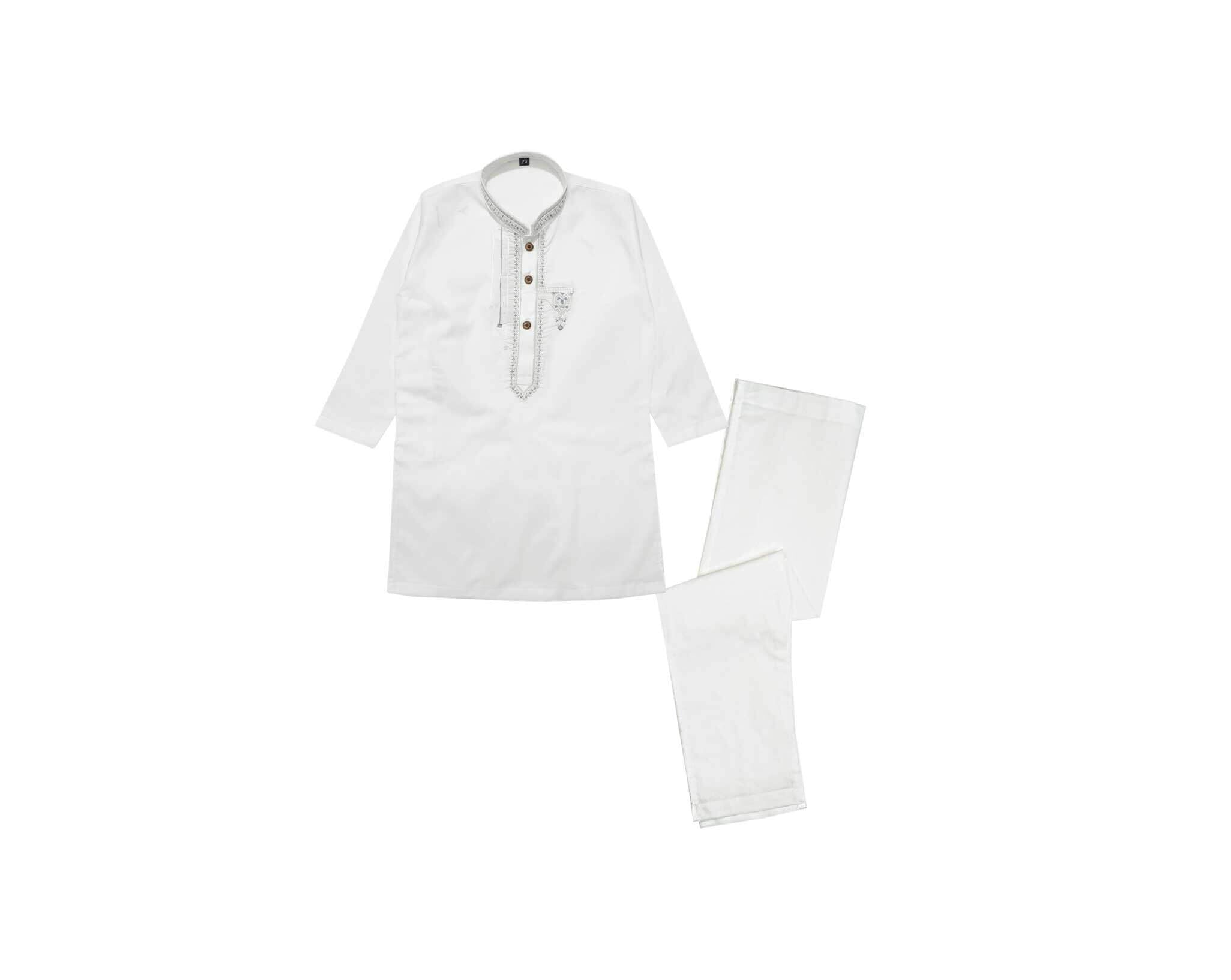GreenFrontEmbroideredBatchCottonKurta_TrouserSet_OffWhite